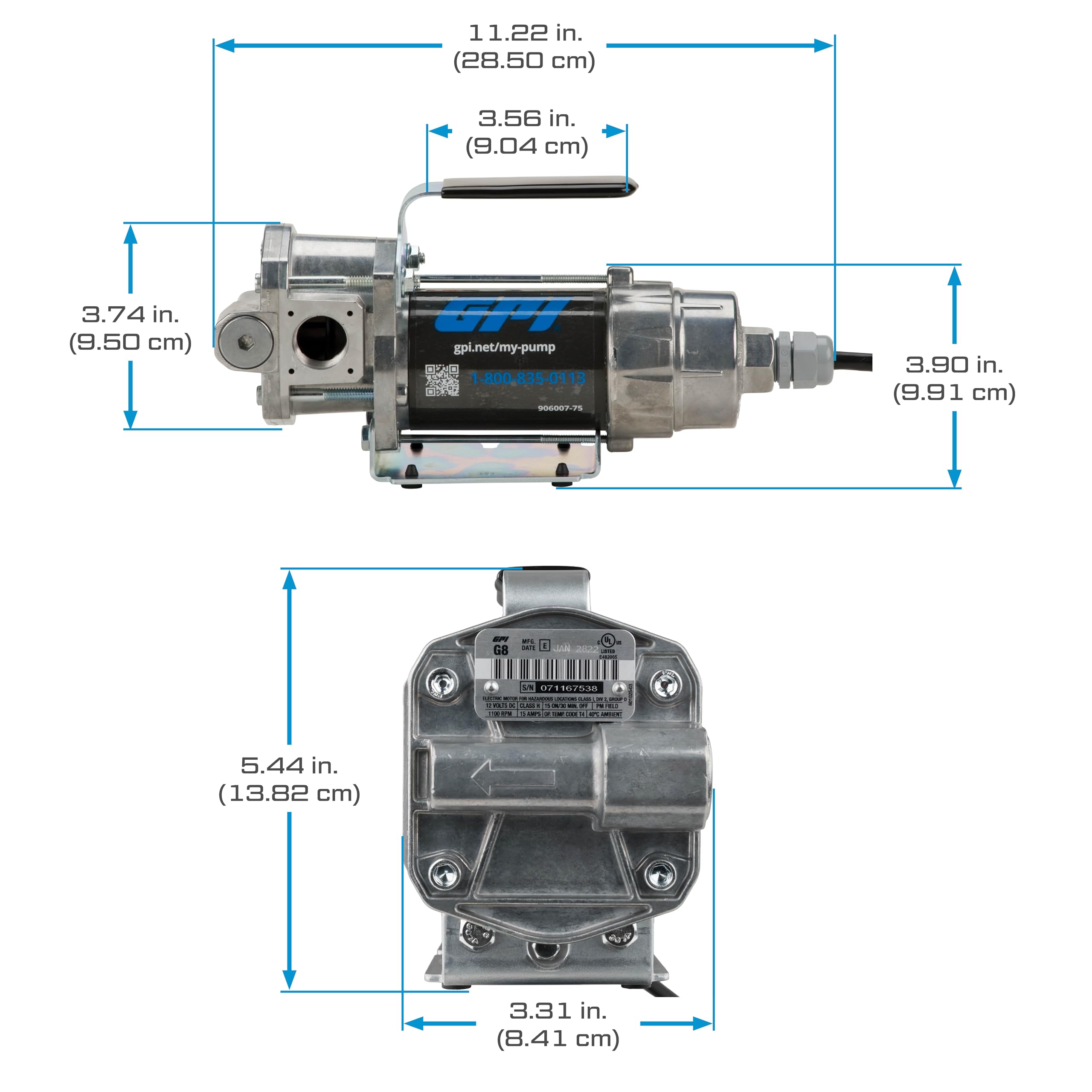 Gpi - G8P Portable Fuel Transfer Pump, Manual Shut-Off Nozzle, 8 Gpm, 12 Volt (147000-01)