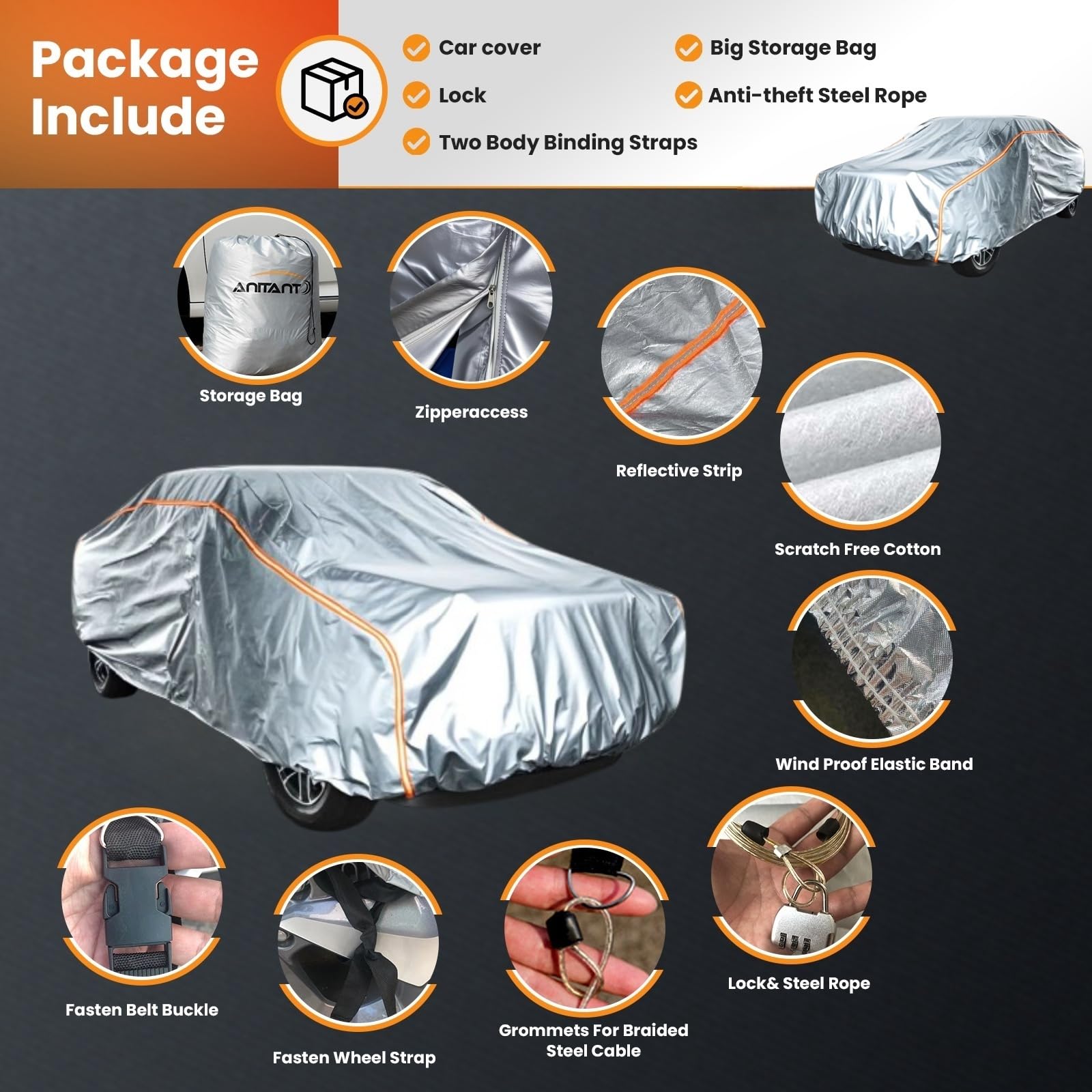 Anitant Truck Cover Waterproof All Weather Large Cover Tarp Protector Durability Scratch Free Cotton For Truck Under 253''