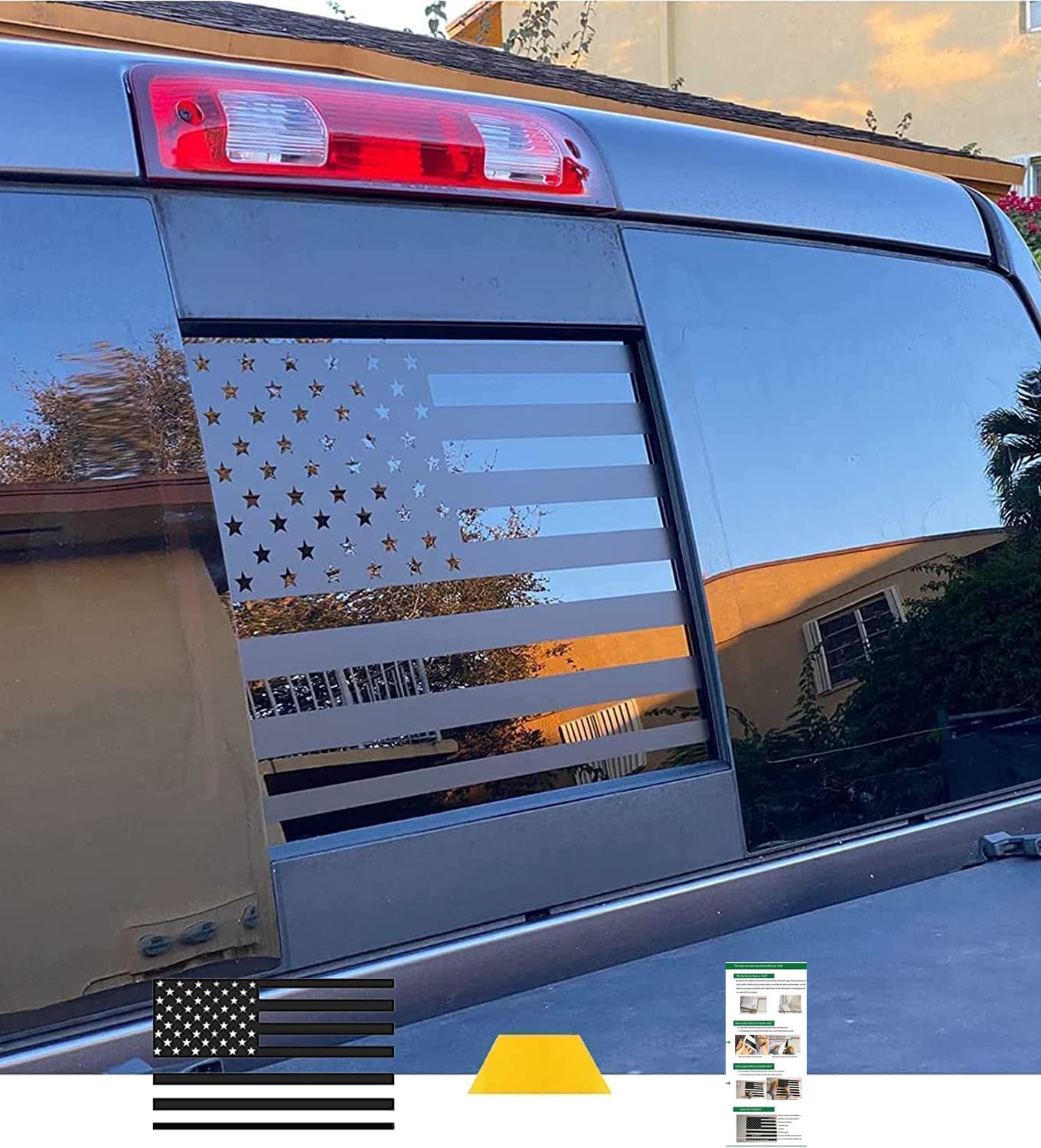 Xinghe Rear Middle Window American Flag Decal For Truck, Matte Black Usa Flag Decal For Truck Back Sliding Window, Waterproof Vi
