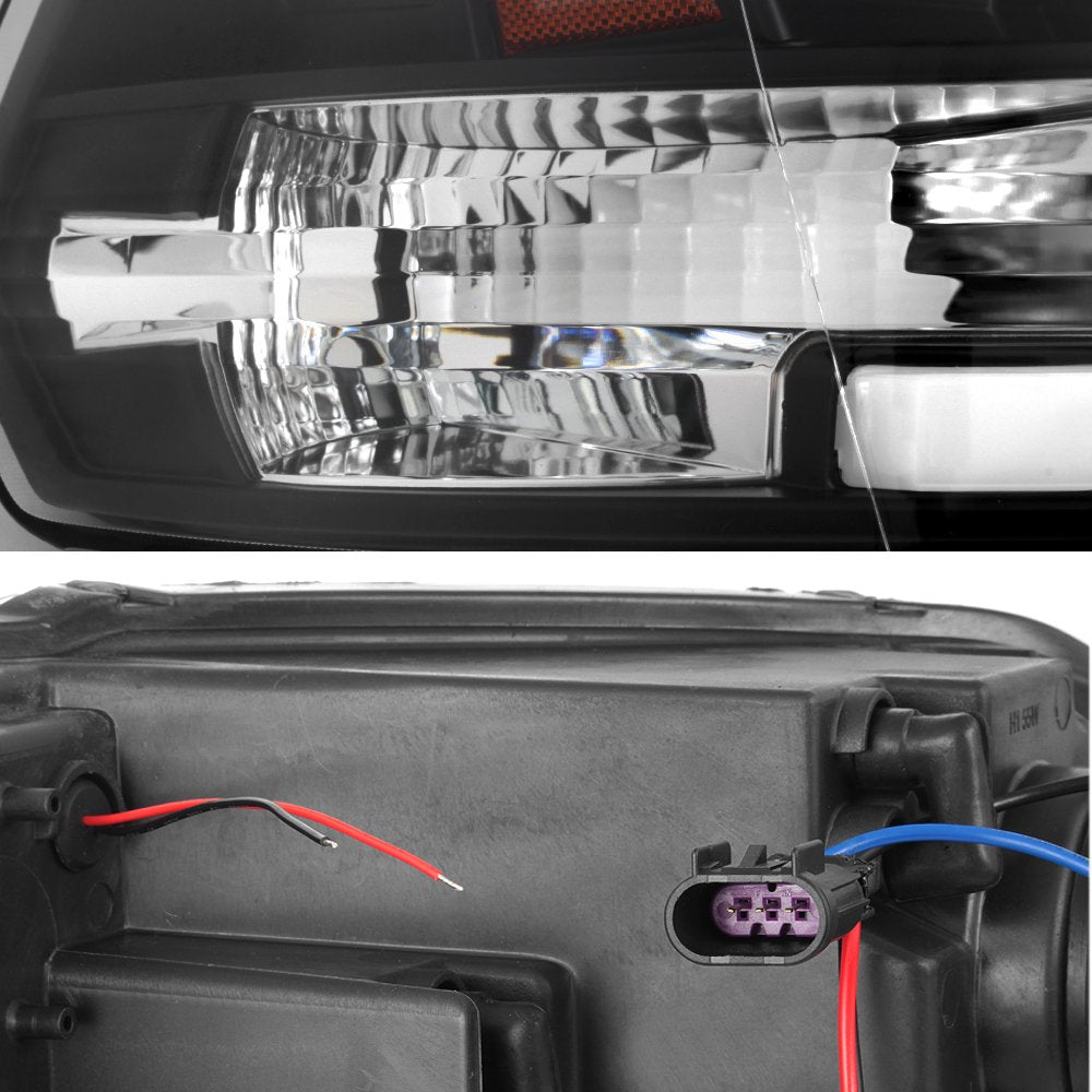 AKKON LED Tube Black Projector Headlights for 2009-2018 Dodge Ram 1500 2500 3500 Truck - Left & Right Replacement