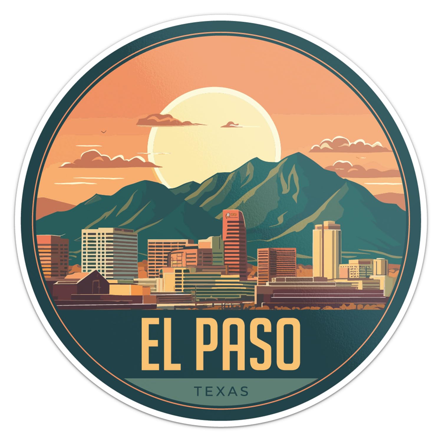 El Paso City Sticker - Waterproof Vinyl Decal for Car Bumper, Laptop, Water Bottle, Wall, and Window, Size - 5'' Longer Side