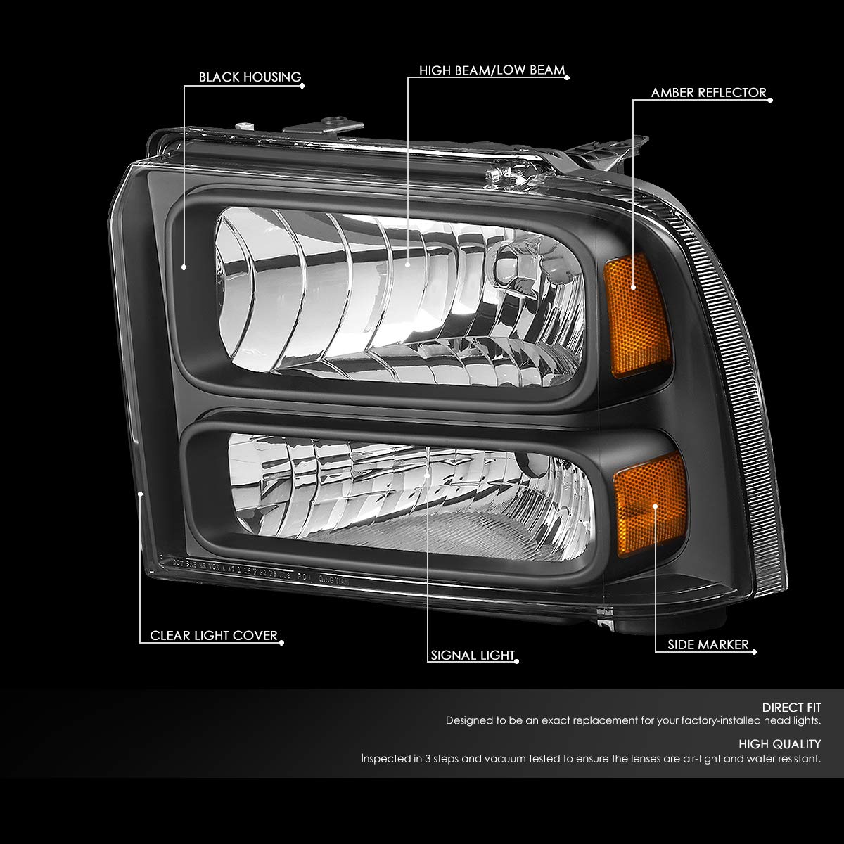 Auto Dynasty Headlights Assembly Compatible With 2005 2006 2007 Ford F250 F350 F450 F550 Super Duty, Driver And Passenger Side H