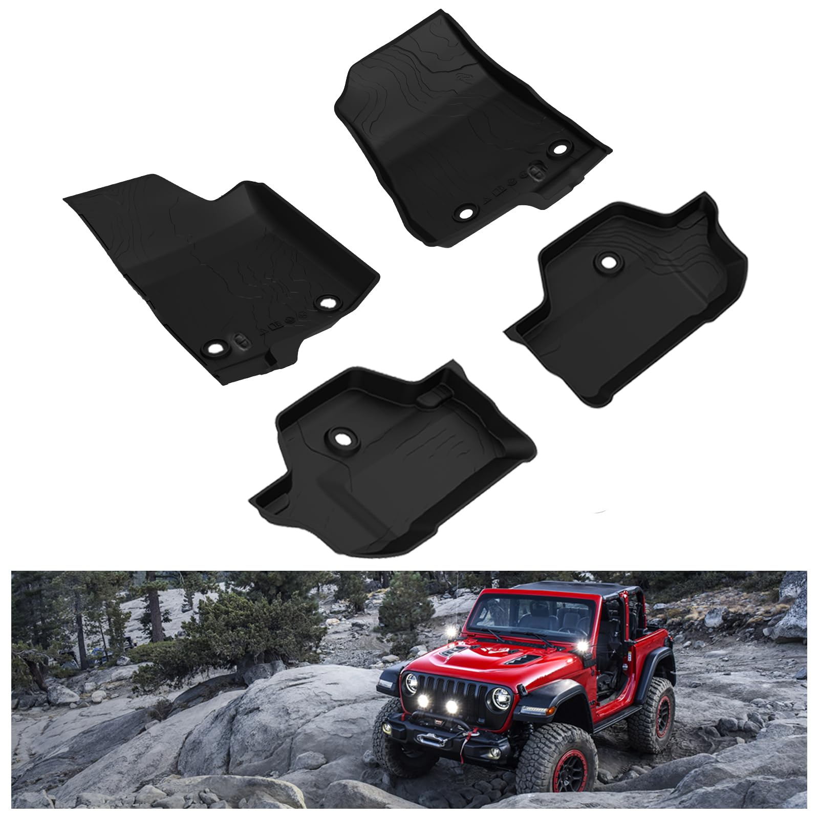 Kiwi Master Floor Mats For 2018-2025 Jeep Wrangler Jl 2-Door Oem Replacement 82215202Ae All Weather Floor Liners Front And Rear