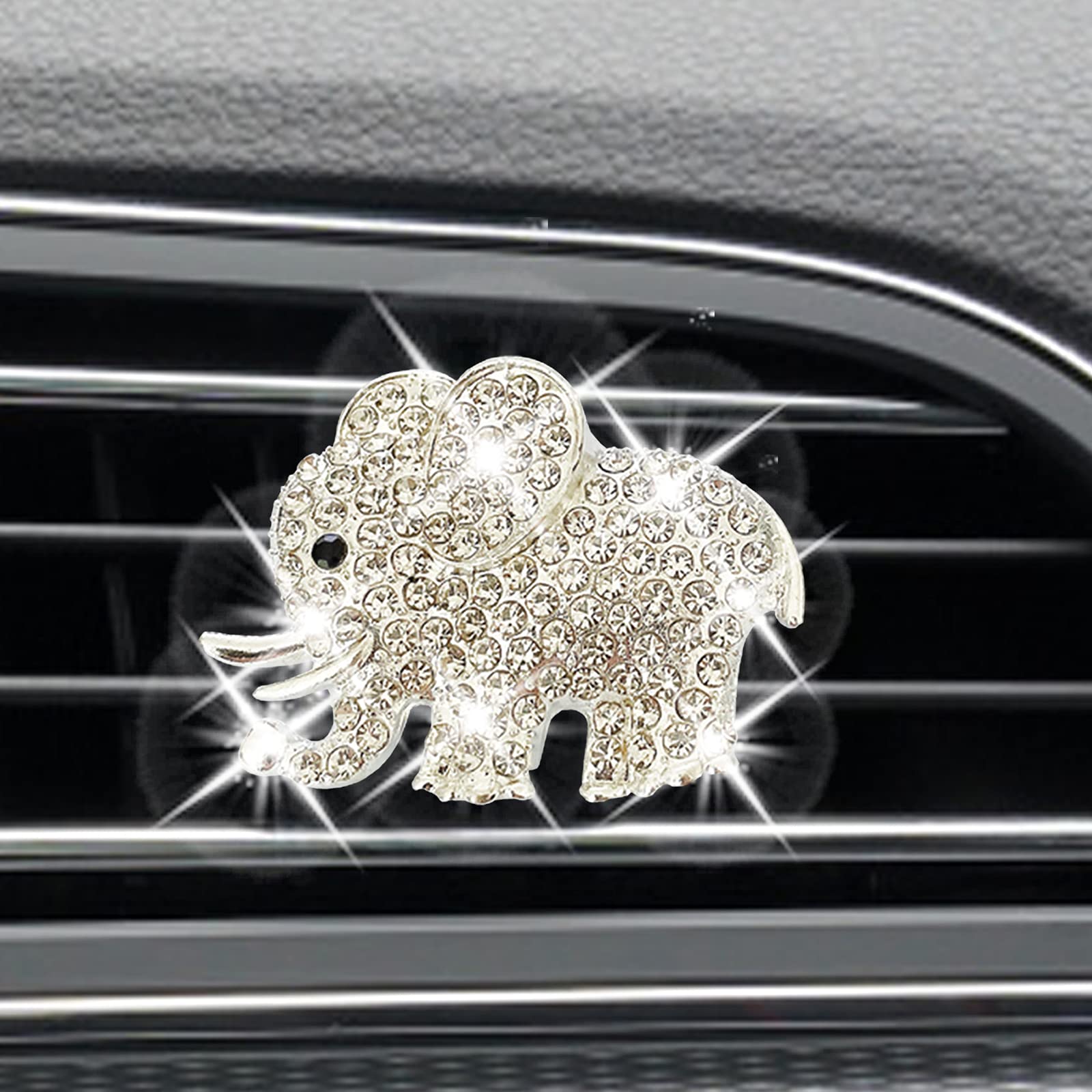 Aeeix Auto Diamond Elephant Air Conditioning Outlet Clip, Bling Accessories, Interior Decoration Charm, Cute Car Decor (Silver)