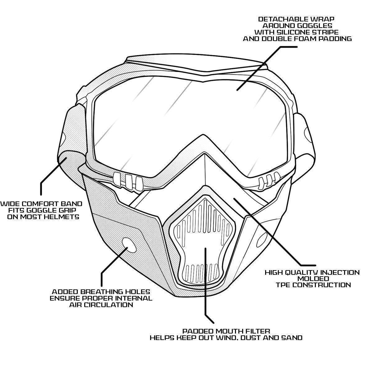 Outlaw 'Nemesis' Motorcycle Face Mask With Detachable Goggles - Black Riding Mask With Uv 400 Lens For Men And Women