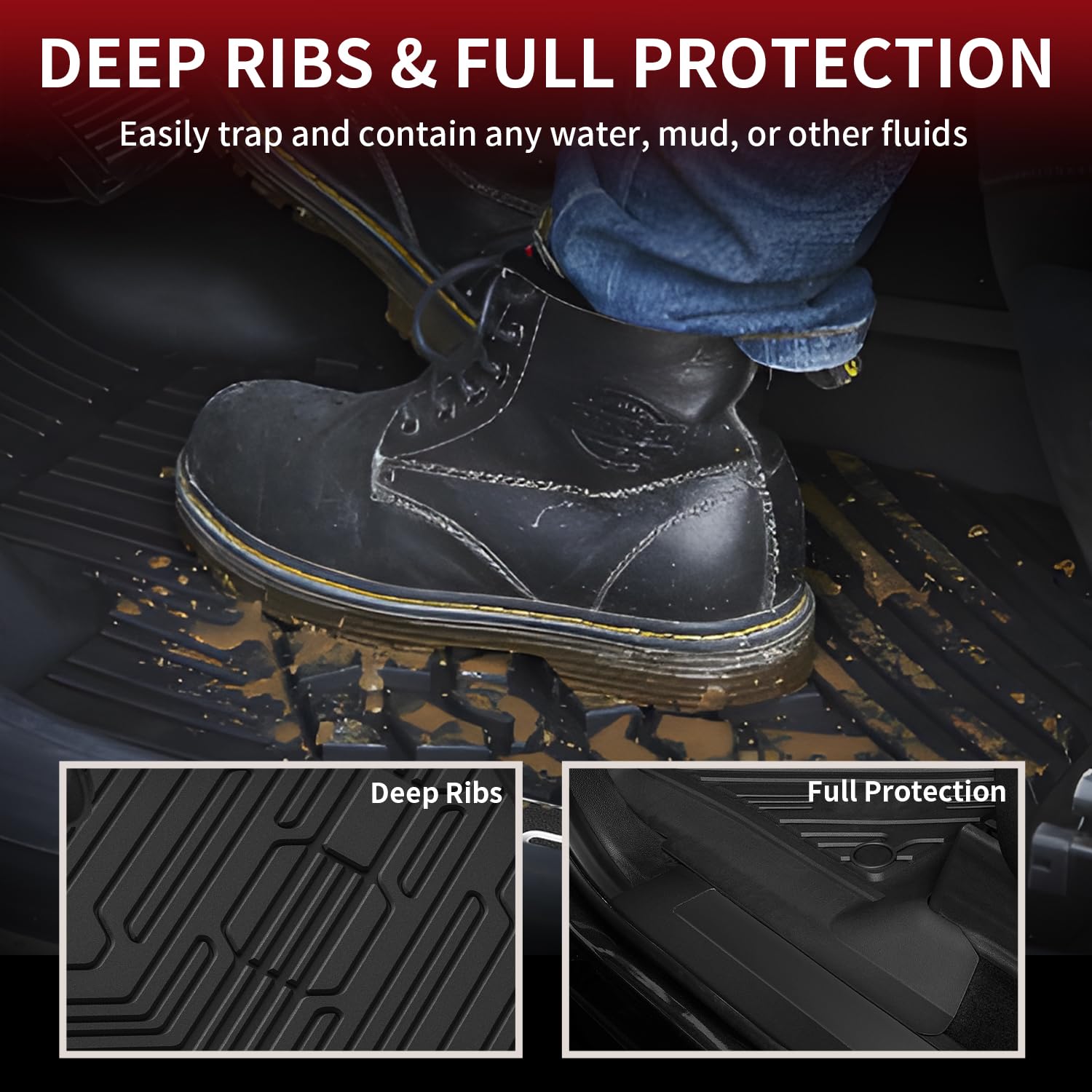 Lasfit Floor Mats For Ford F250 F350 F450 F550 2017-2025 Superduty Crew Cab Rear With Under-Seat Fold-Flat Storage All Weather T