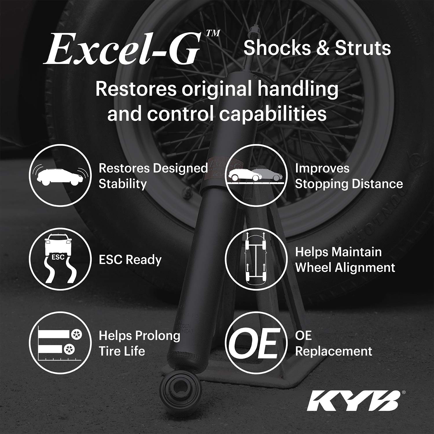 Kyb 344433 Excel-G Gas Shock, Black , Silver