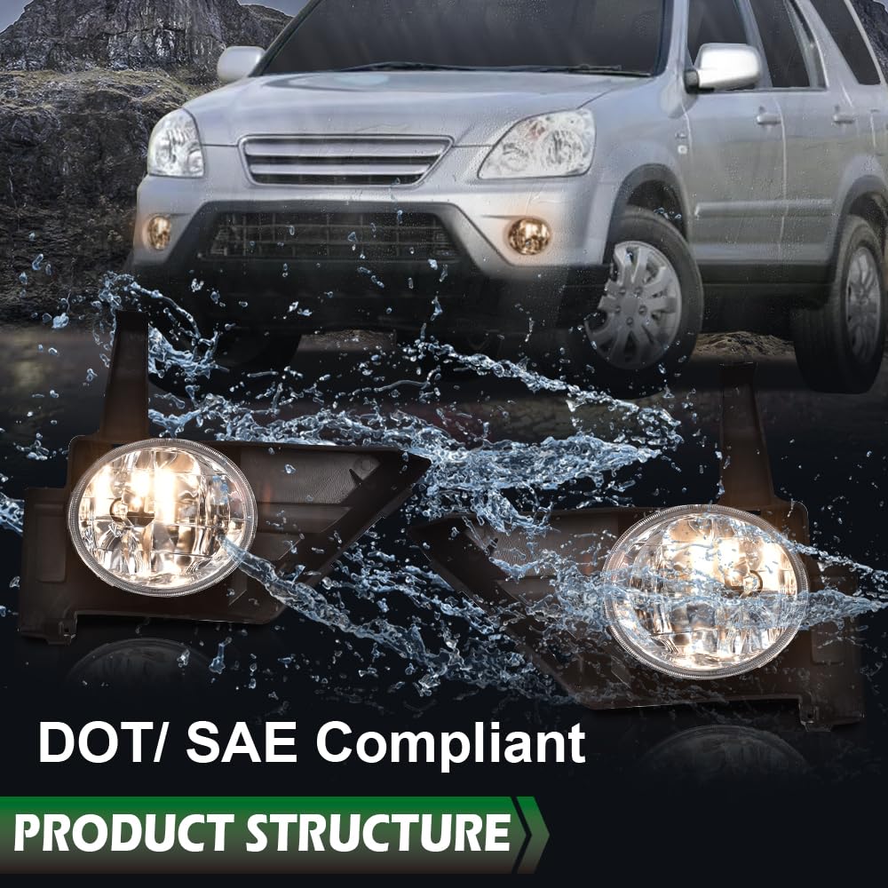 Grand Orange Fog Light Compatible With 2005 2006 Honda Crv Clear Driving Fog Lights Bumper Lamps Pair+Switch Clear Leans