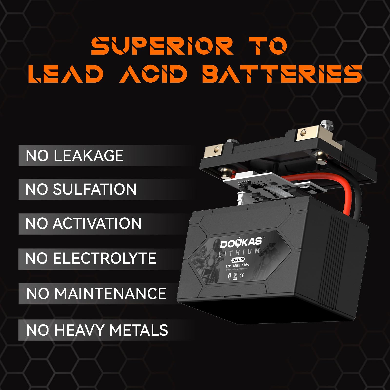 DOUKAS DKL14 550A LiFePO4 Motorcycle Lithium Battery, 12V 4Ah Powersports Battery, Compatible Jet Ski, Quad, Lawn Mower, ATV, UT