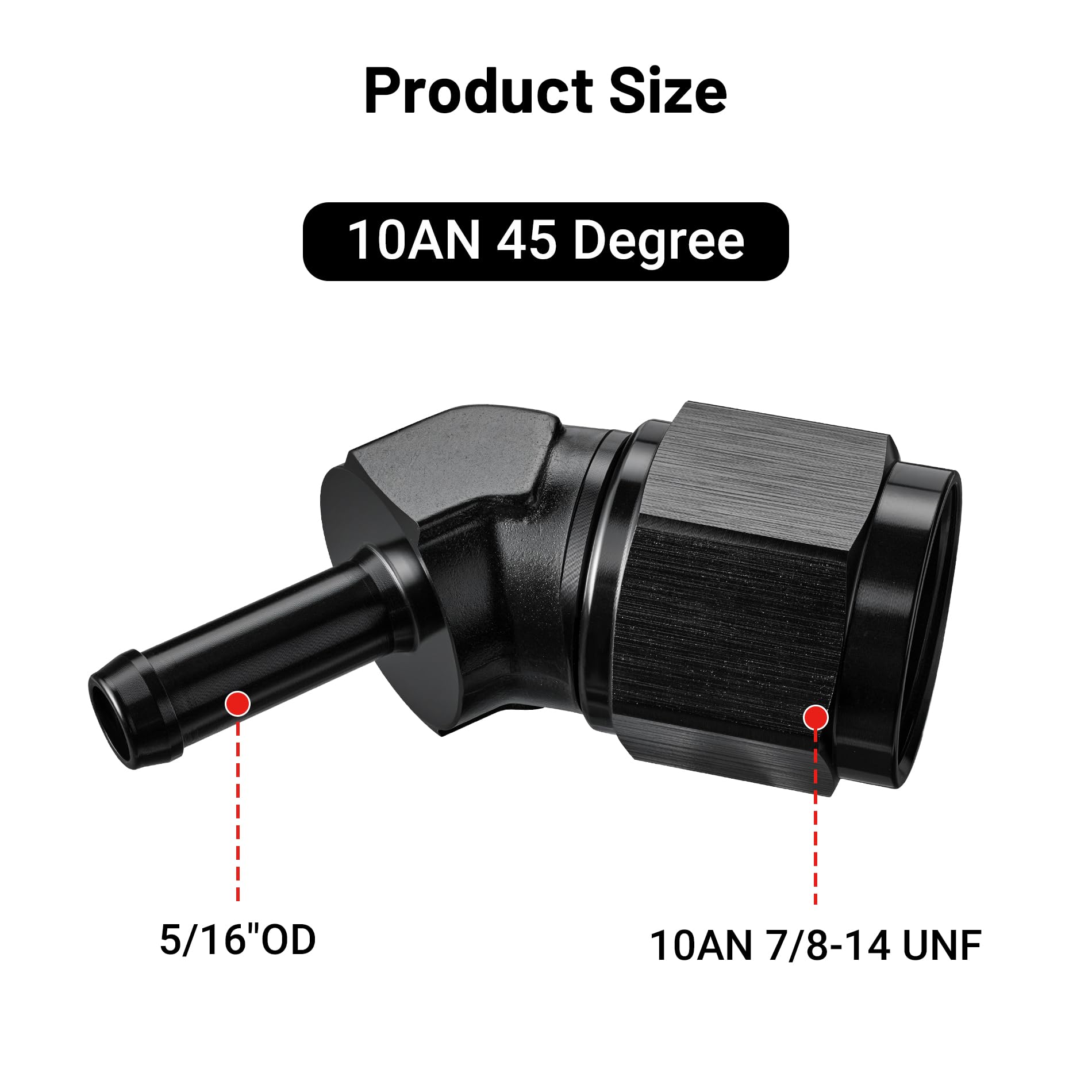 EVIL ENERGY 10AN Female to 5/16'' Barb Hose Fitting 45 Degree Swivel 2PCS
