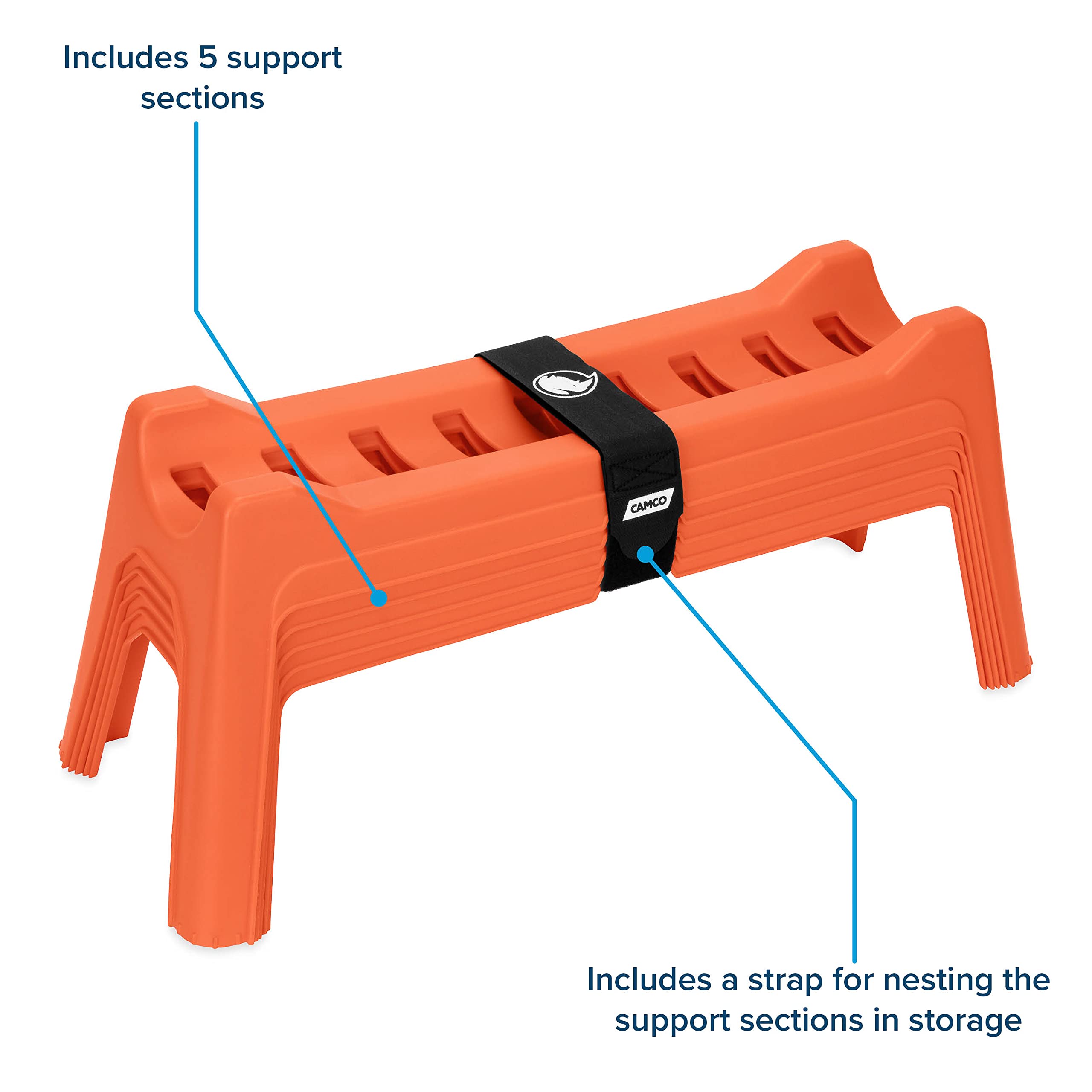 Camco Rhino RV Sewer Hose Support Kit - 15-Foot, Orange, Model 43072 - Nesting Design for Easy Storage and Supports Uneven Terrain