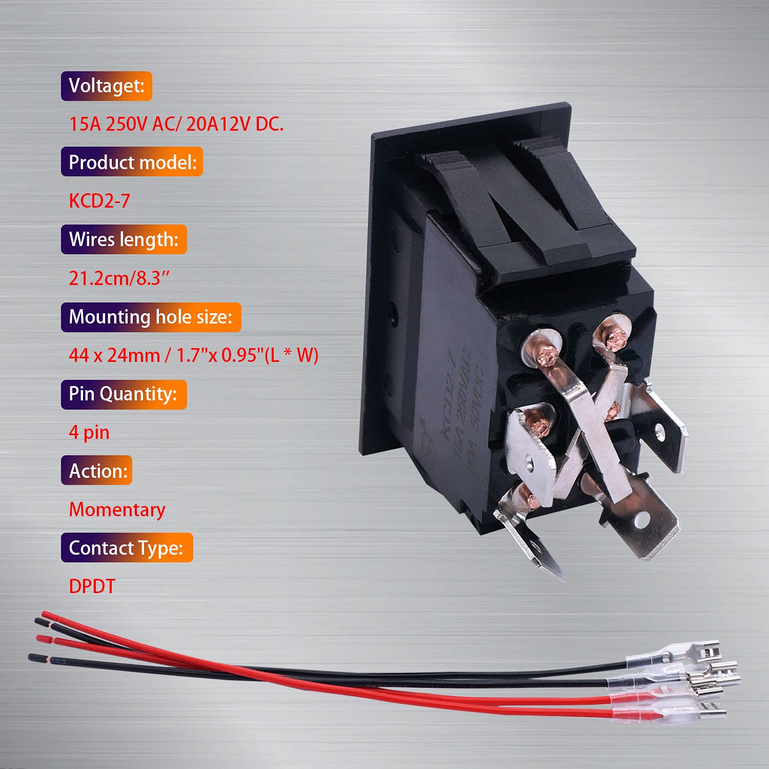 Weideer 12V Reverse Polarity Switch Momentary Power Jack Rocker Switch Dc Motor Control Dpdt 4 Pin(On)-Off-(On) 20A 12 Volt Dc R
