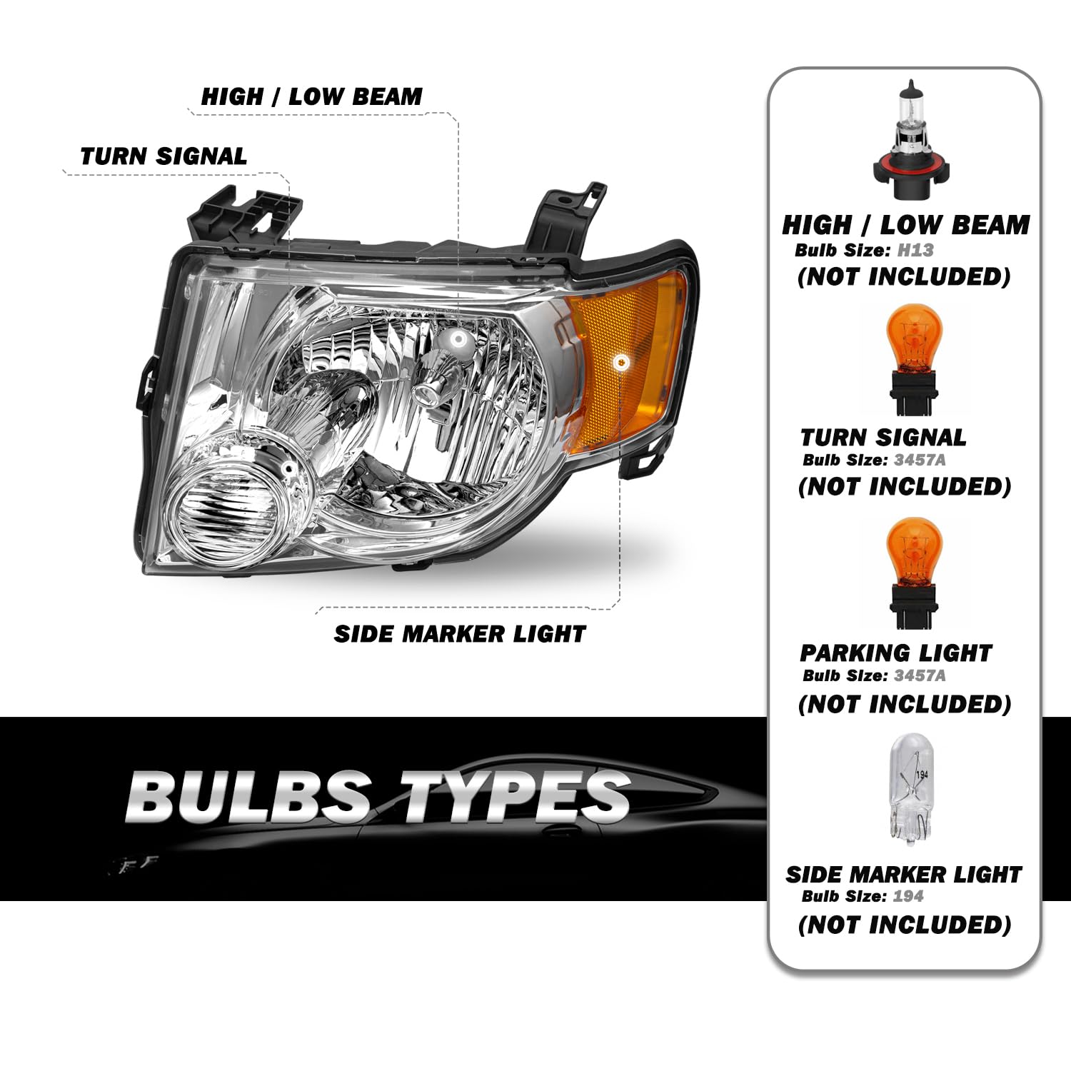SOCKIR Headlight Assembly - OE Style Factory Replacement for 2008-2012 Ford Escape, Left Driver Side, w/o Bulbs