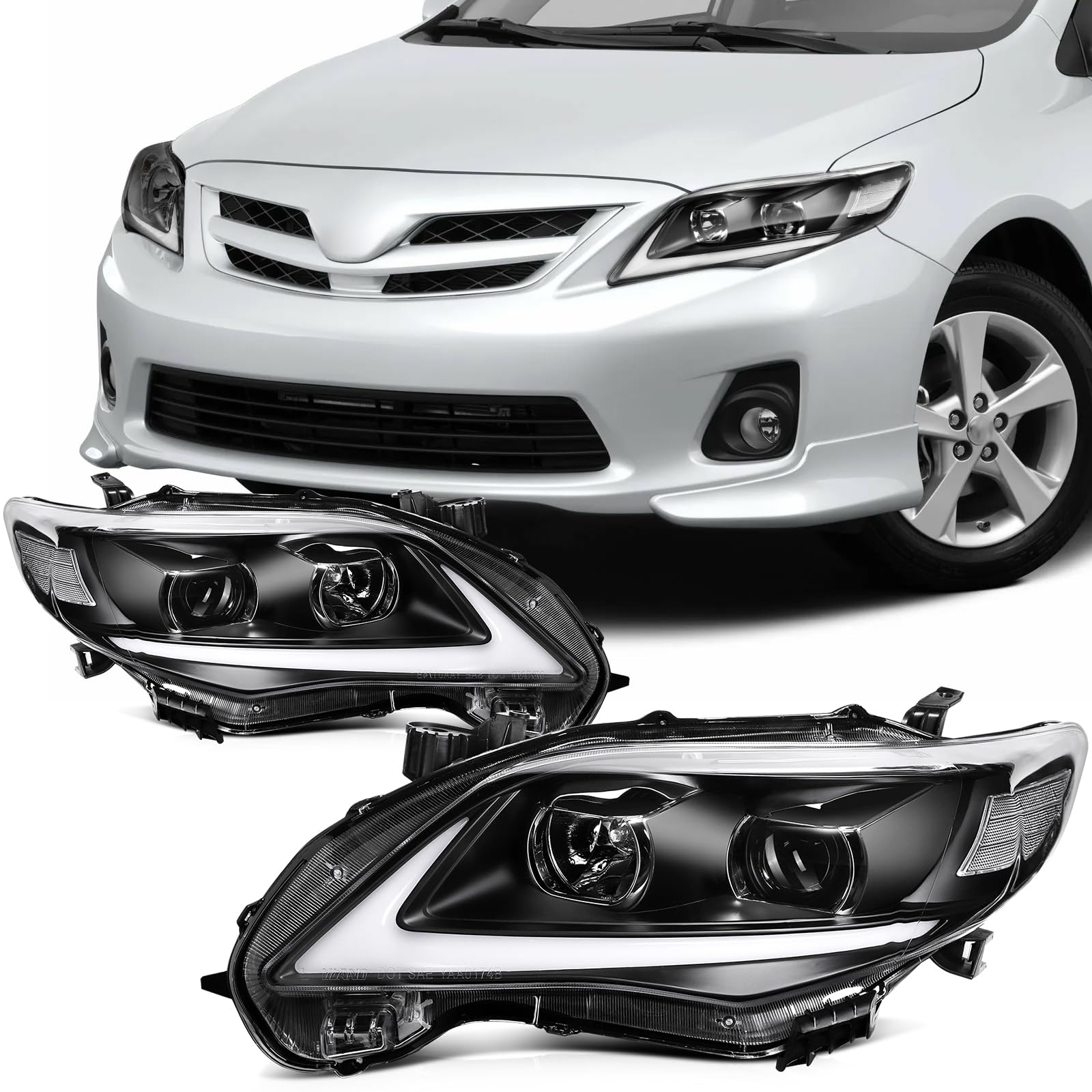 SCITOO Pair Of LED DRL Headlight Assembly For Toyota Corolla 2011-2013 Projector Headlamp Set