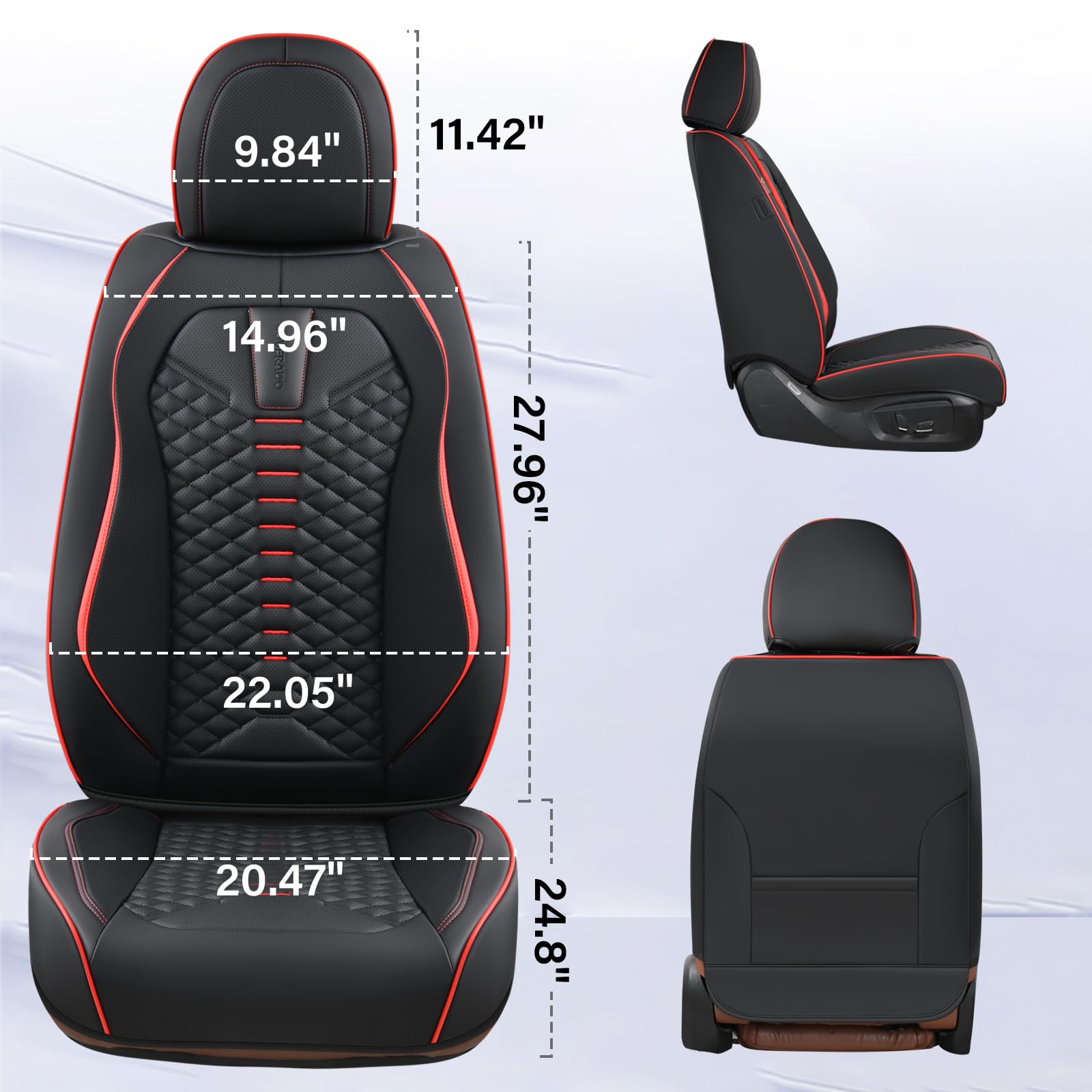 Coverado Full Set Waterproof Nappa Leather Car Seat Covers, Universal Fit for 5 Seats, Black&Red, Model SCU026