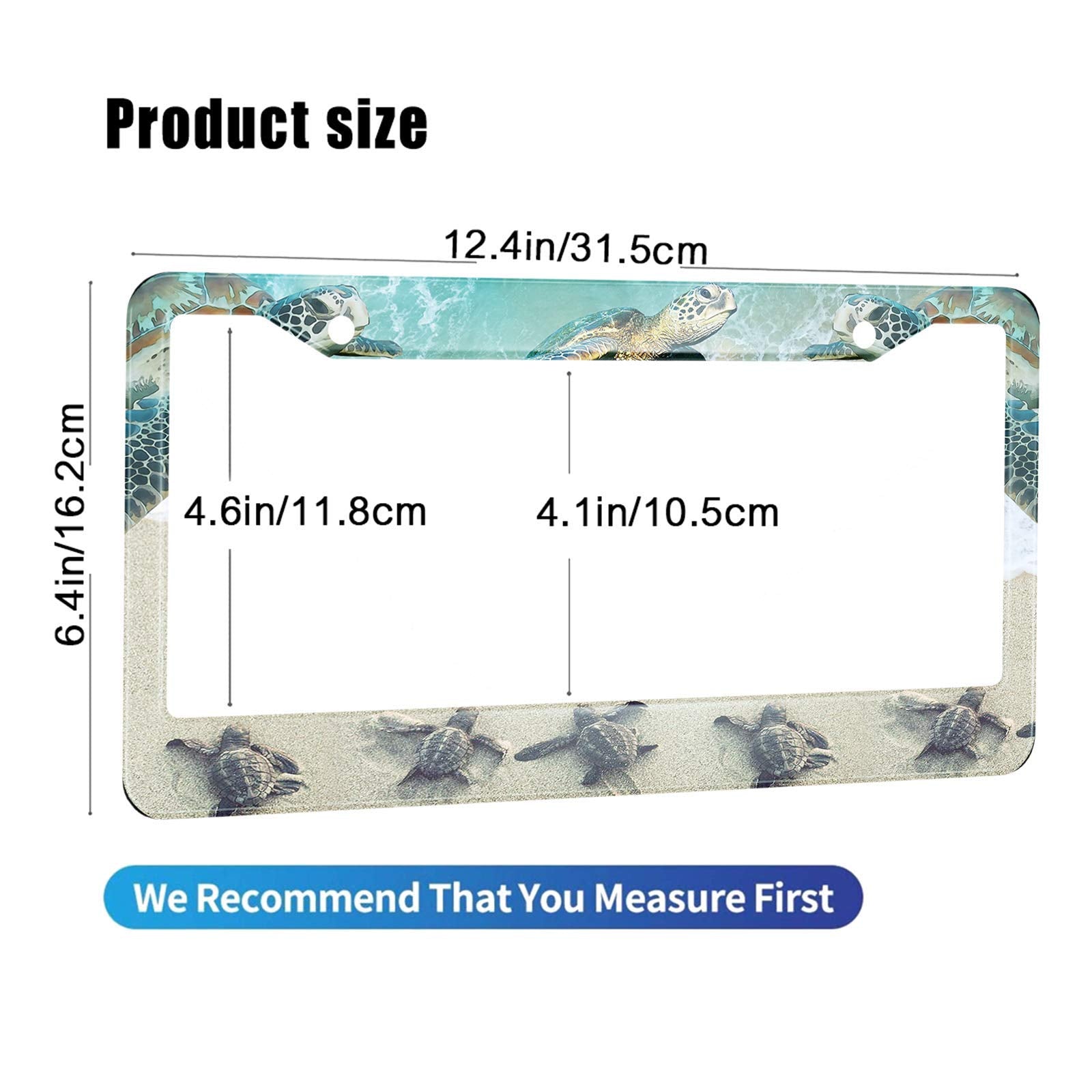 HOSNYE Sea Turtle License Plate Frame Beach and Ocean Metal License Plate Cover Front Plates Frames Car Tag Frame for Women Men