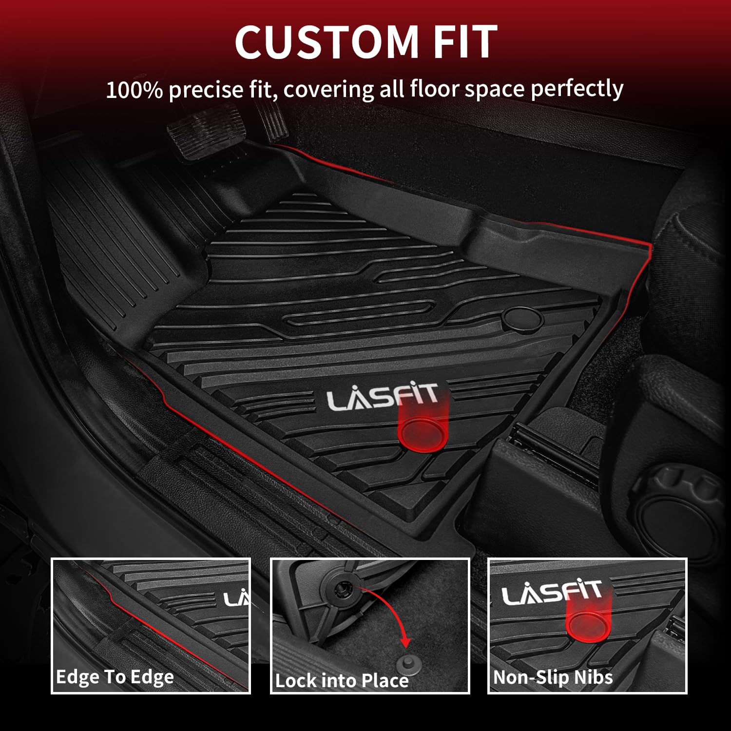 Lasfit Floor Mats Fit For Ford Series All Weather Tpe Car Liners (2020-2025| Ford Escape| 1St & 2Nd Row)