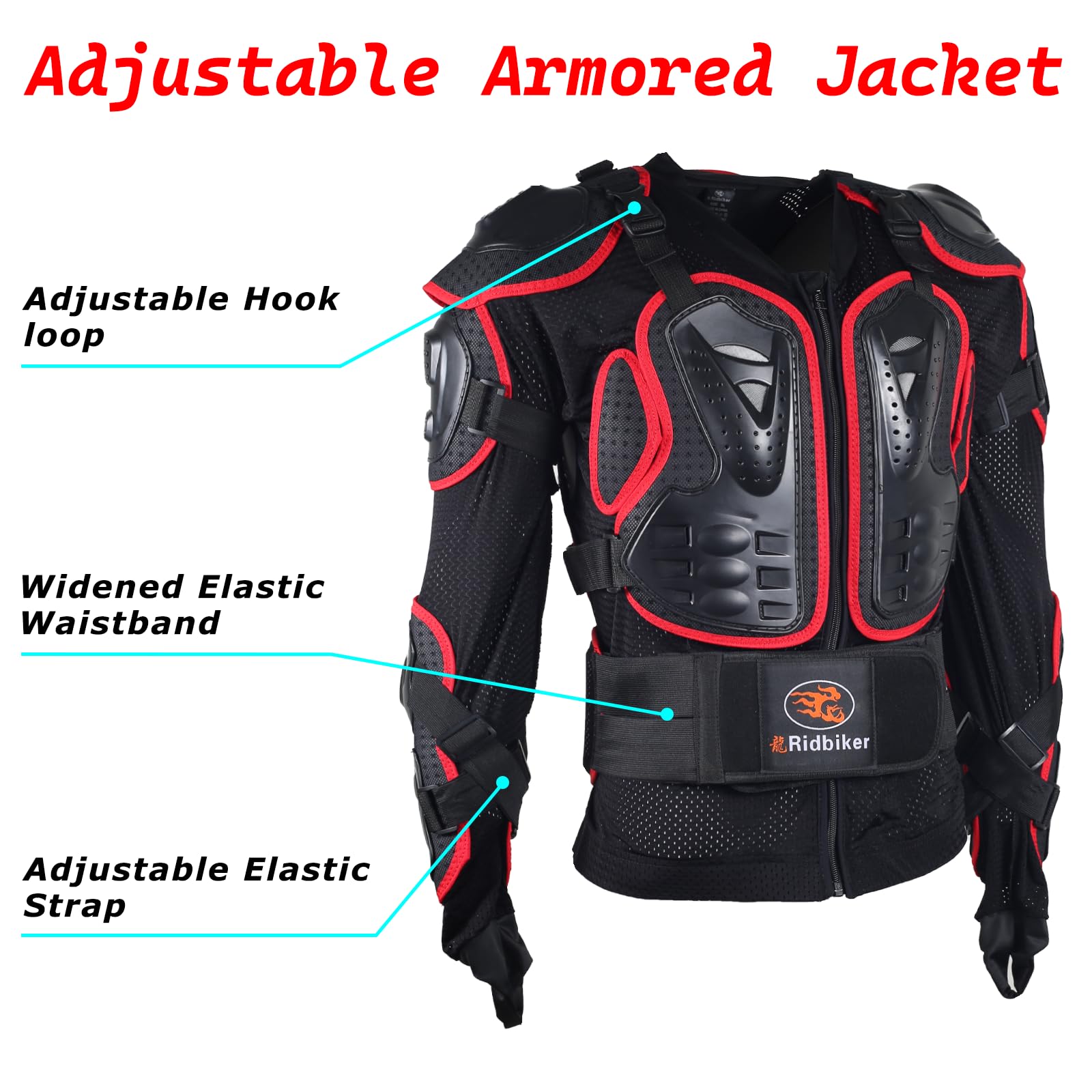 RIDBIKER Motorcycle Full Body Armor Jacket, Red, Large, Removable Spine Chest Protector, Model Ridbiker-14, Polypropylene