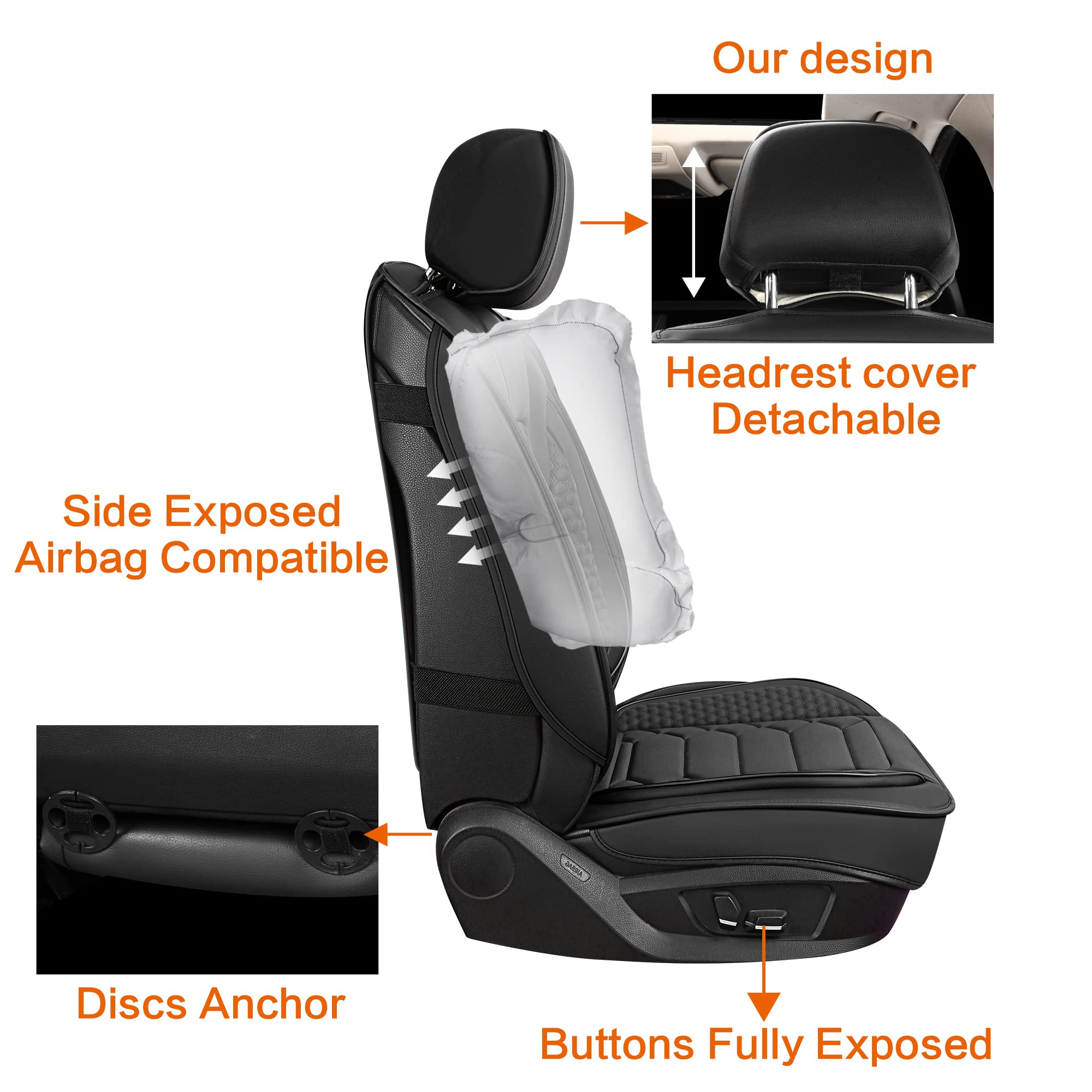 Haiyaotimes Leather Car Seat Covers Full Set, Waterproof Faux Leather Seat Covers For Cars, Non-Slip Car Interior Covers Univers