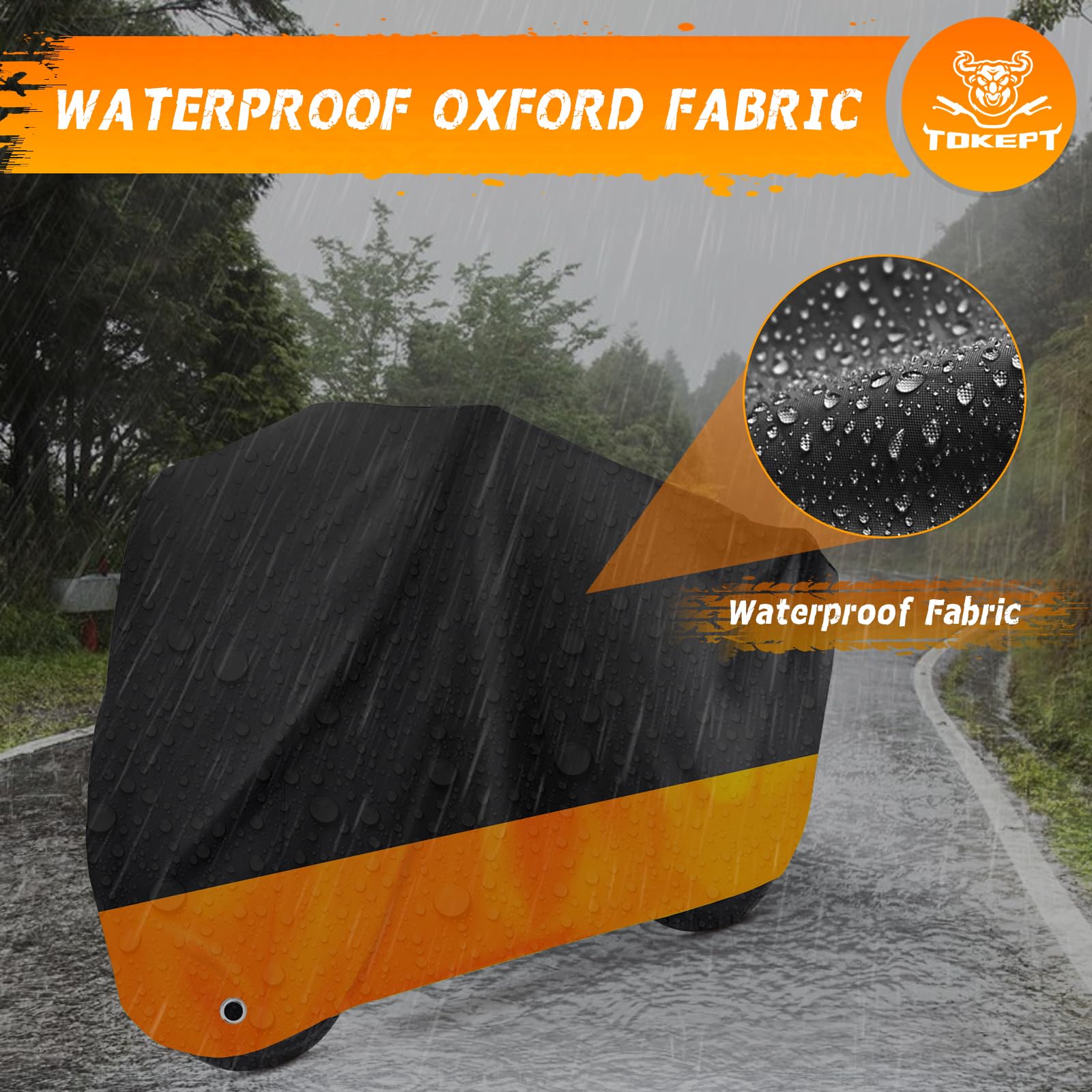 Tokept Motorcycle Cover All Season Universal Waterproof Sunscreen Outdoor Protection with Lock-Holes & Storage Bag Fits up to 11
