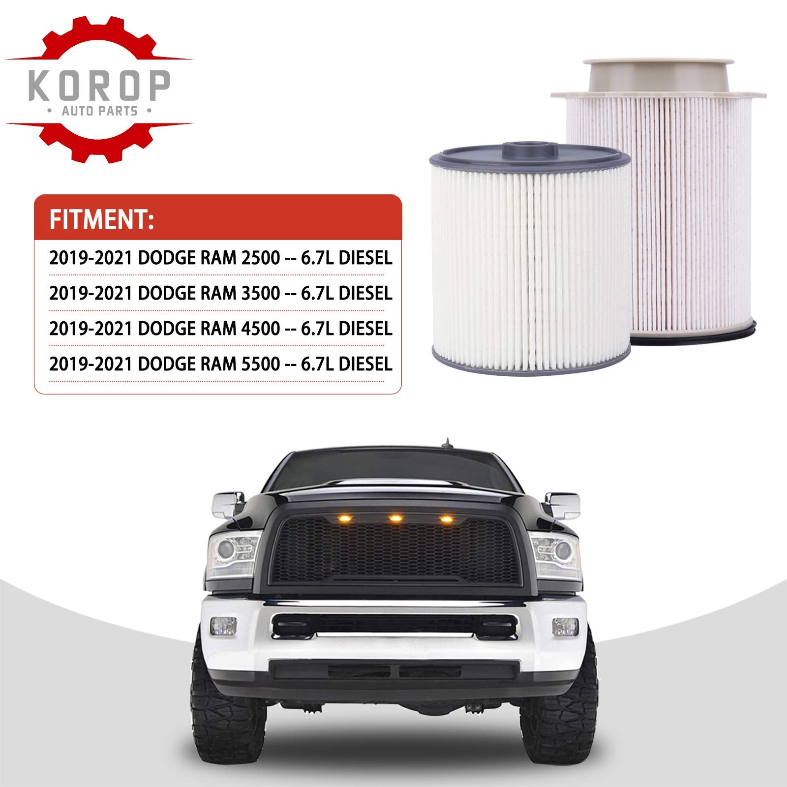 KOROP AUTO PARTS 6.7L Cummins Fuel Filter Water Separator Set for 2019-2022 Dodge Ram 2500 3500 4500 5500 Turbo Diesel