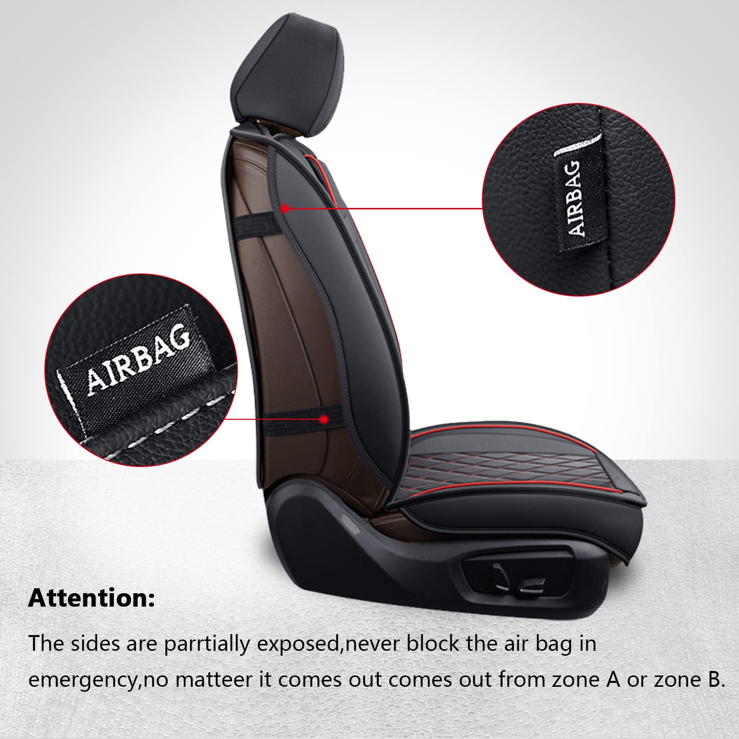 MIROZO Dodge Ram Seat Covers Full Set, Waterproof Leather, Black and Red, Fit 2009-2025 Ram 1500 2500 3500, Model 175204