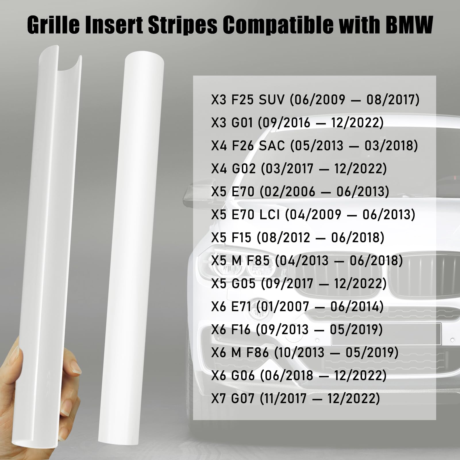 Jaronx V Brace Wrap Covers for BMW X3/X4/X5/X6/X7 - White Grille Inserts, Acrylonitrile Butadiene Styrene, Size G01/G05