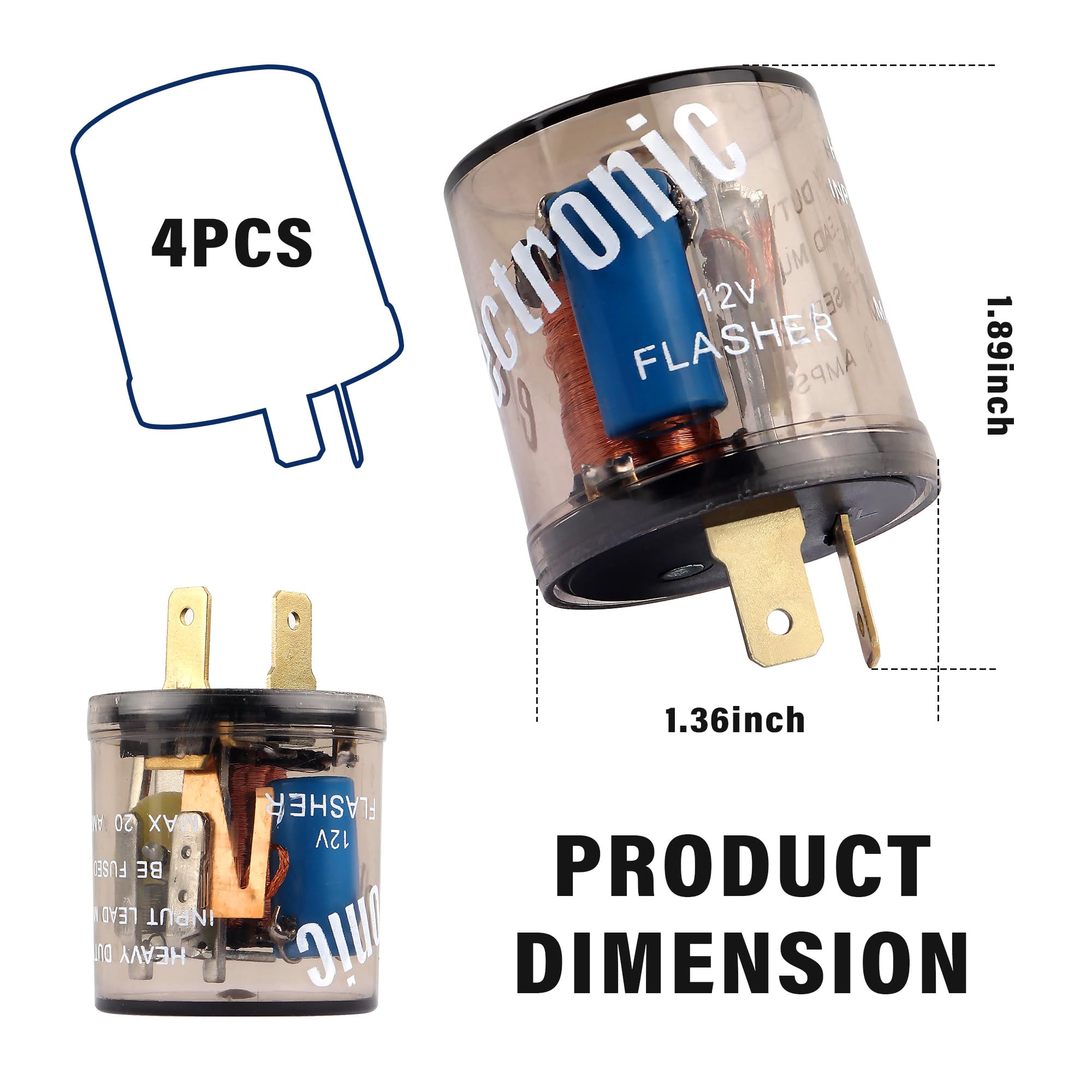4PCS 12V Flasher Relay,Heavy Duty 2-Pin Turn Signal Relay,Two Prong Round Automotive Relay Only for Fixing Halogen Bulb Frequent