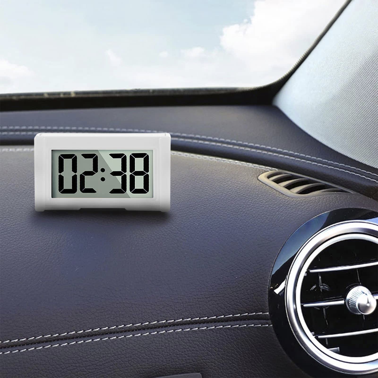 Youngfly 3Pcs Small Digital Clock, Vehicle Adhesive Clock With Jumbo Lcd Time & Day Display, Mini Car Dashboard Clock Battery Op