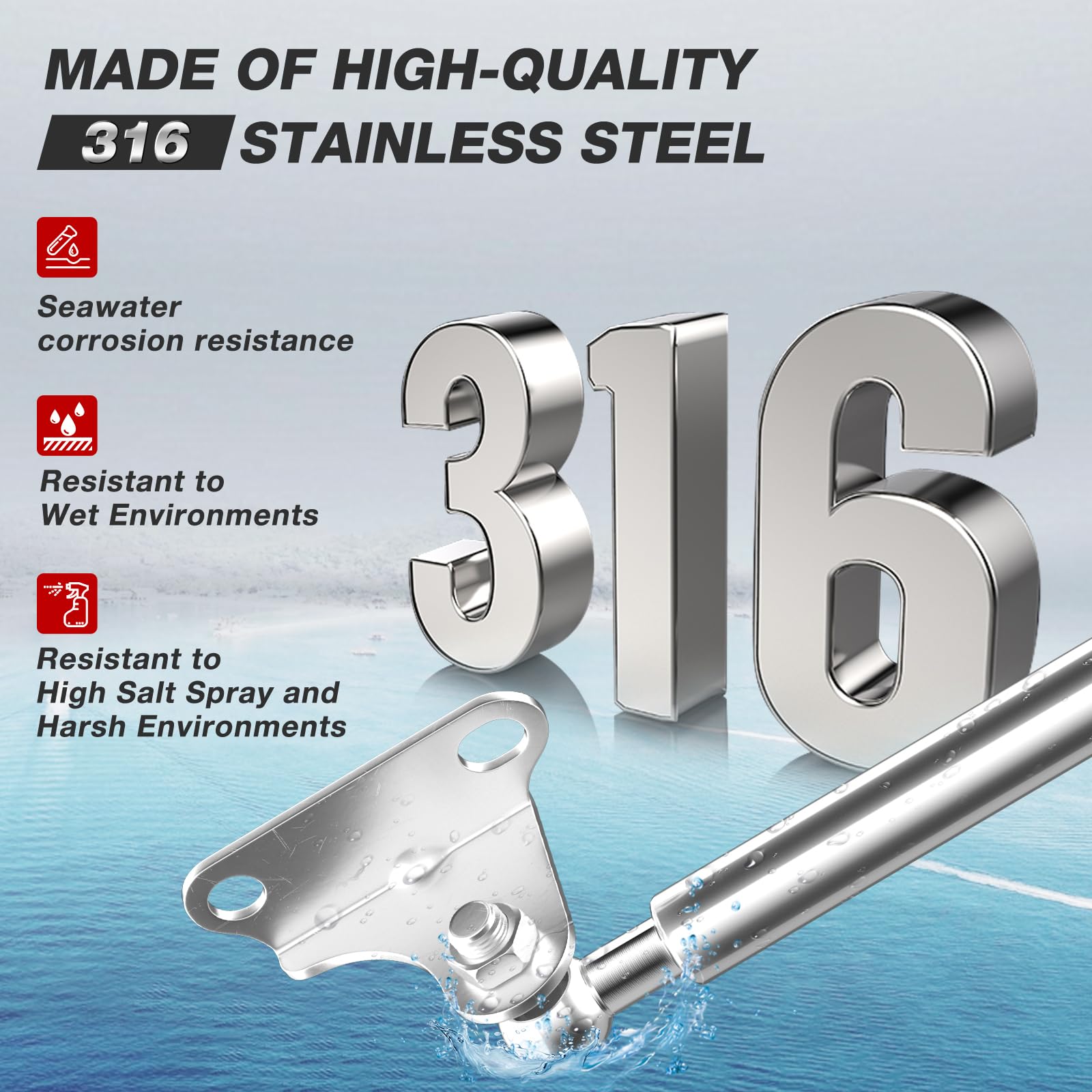 Vepagoo Stainless Steel Gas Struts - 20 Inch, 150Lb/667N, Silver, 2pcs for Boat Hatch & RV Bed Lift Support