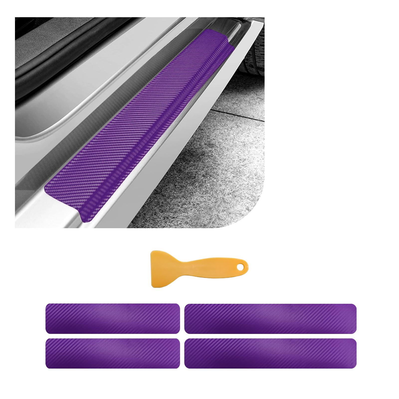 Dickno 4 PCS Car Door Sill Protector, 3D Carbon Fiber Auto Door Entry Edge Guard Protection Trim, Anti-Scratch Threshold Cover S