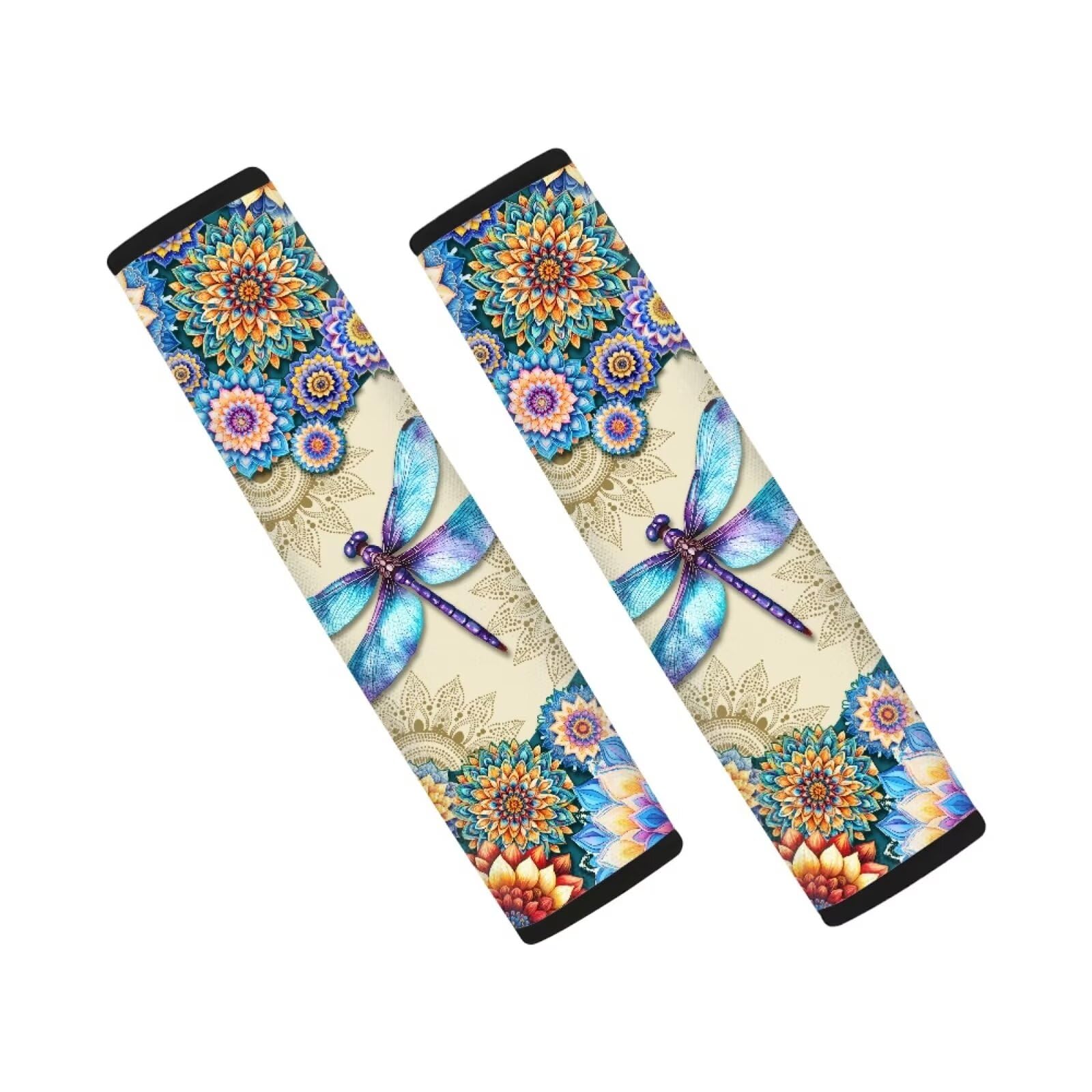 Coldinair Boho Floral Car Seat Belt Pads Seatbelt Covers for Women,Soft Comfort Shoulder Seatbelt Pads Cover Dragonfly Seat Belt