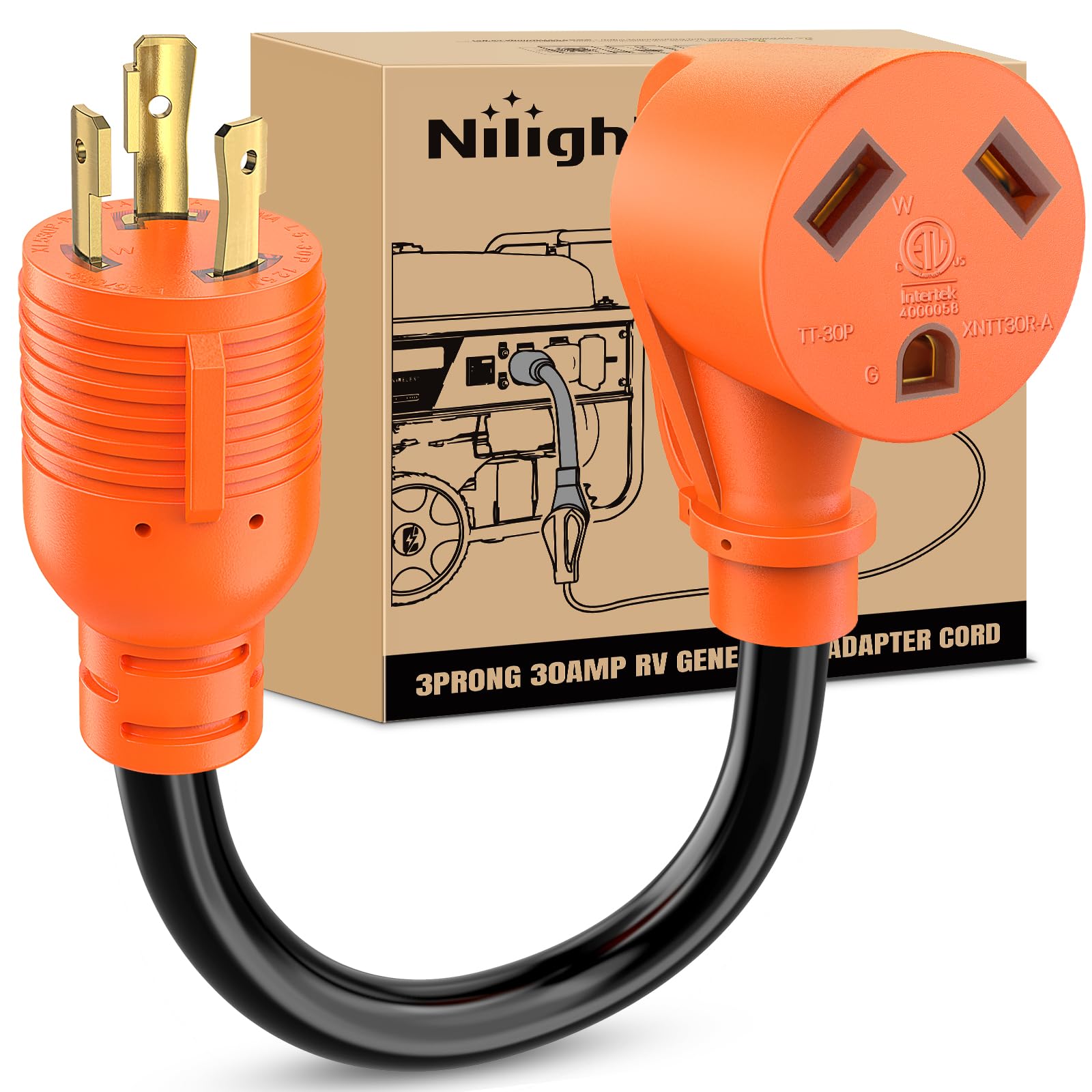 Nilight Rv Generator Adapter Cord 30 Amp To 30 Amp 3 Prong Pure Copper Heavy Duty Twist Lock Male Plug 10 Gauge Wire L5-30P To T