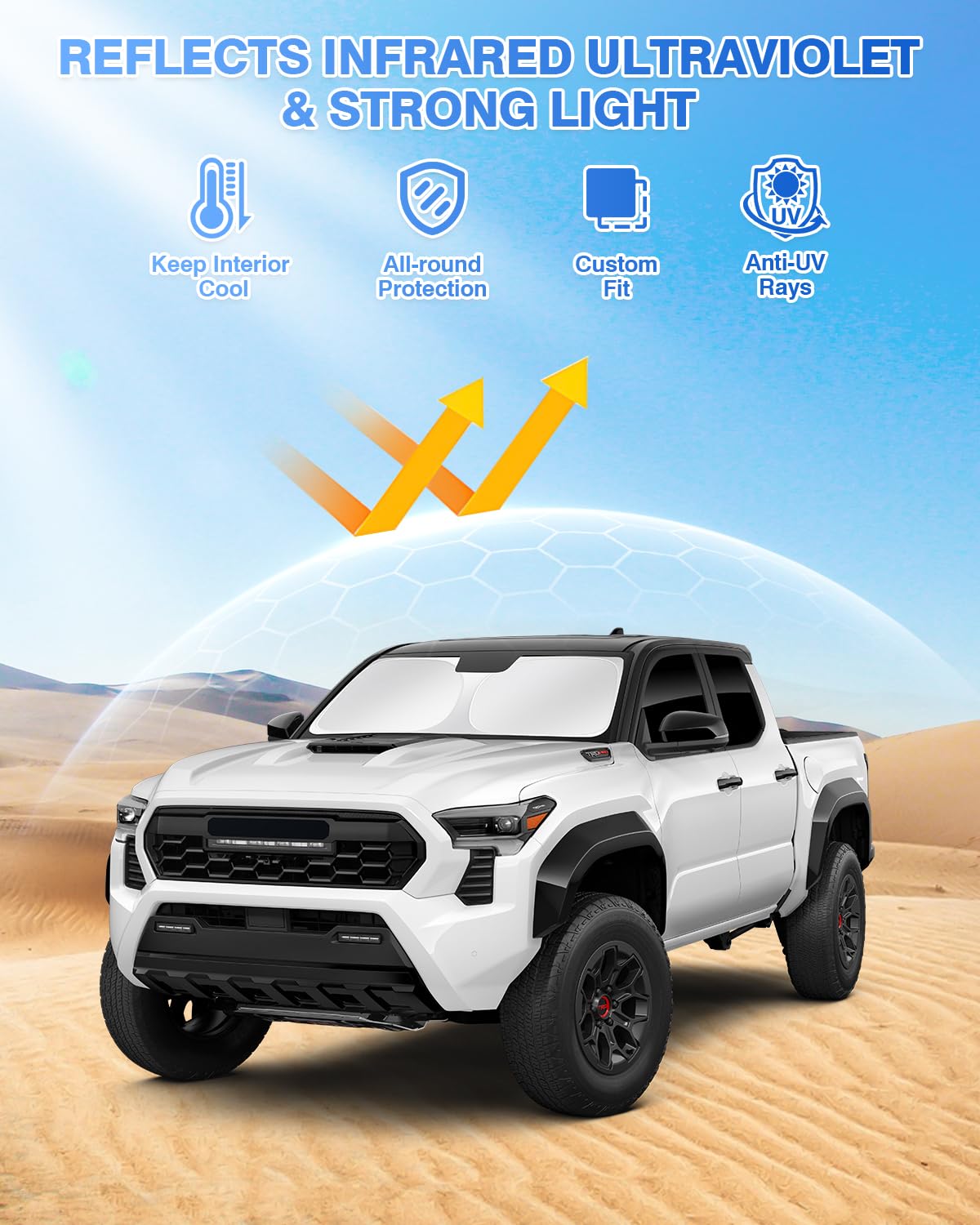 Canvcle Windshield Sun Shade Cover for Toyota Tacoma 2024-2026, Black, 6PCS, Polyester, Privacy Protection, Keep Vehicle Cool