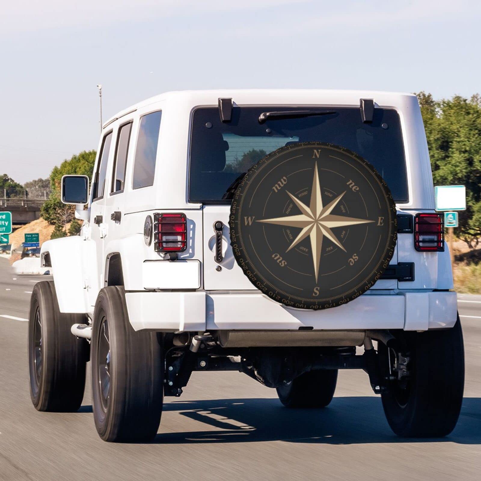 Foruidea Compass Rose Black Spare Tire Cover Dust-Proof Wheel Tire Cover Fit Trailer, Rv, Suv And Many Vehicle 17 Inch