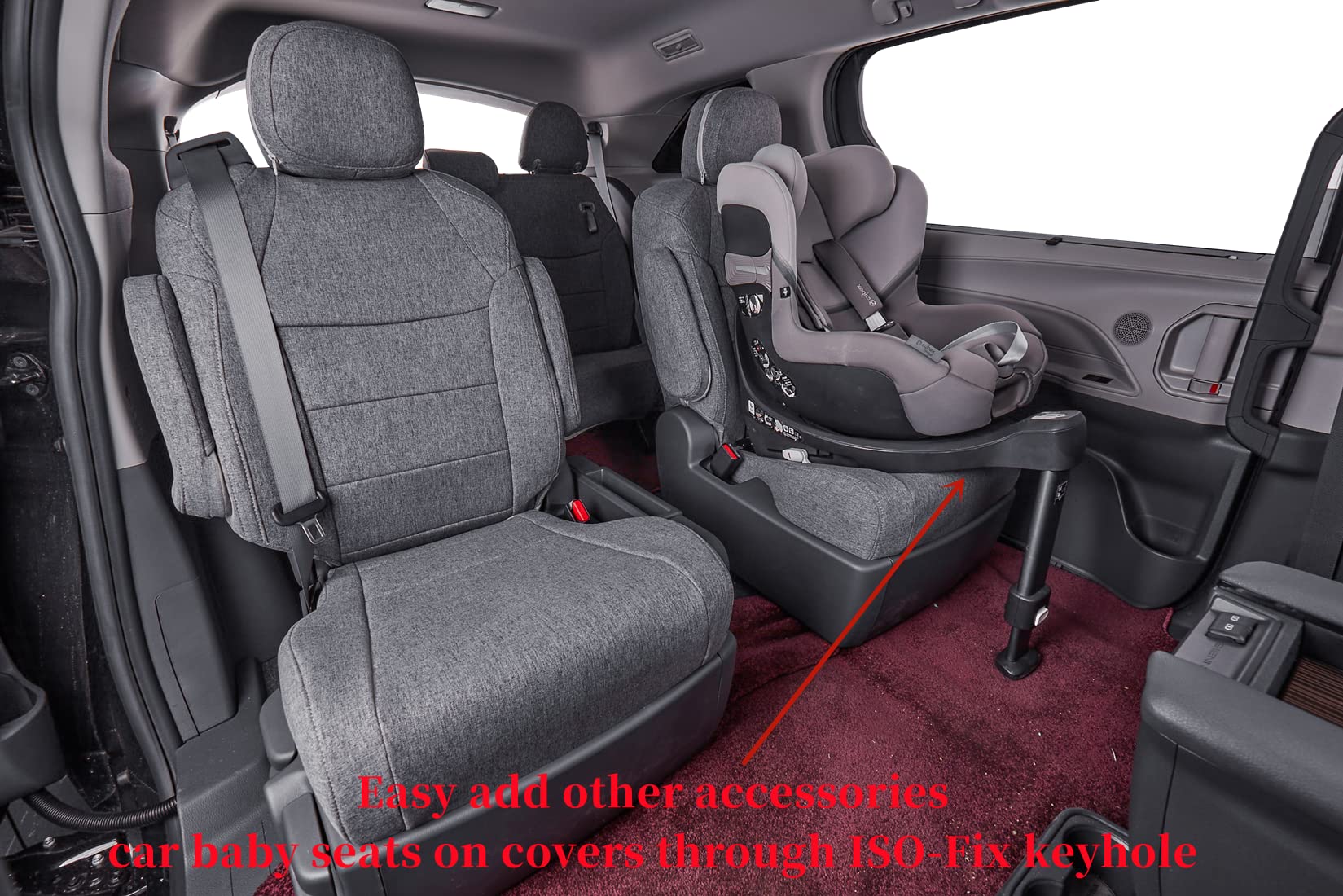 coverdream Sienna Seat Covers, Custom Fit for 2021-2025 Toyota Sienna, Gray, Polyester, 2nd Row Captain Chair, Full Coverage