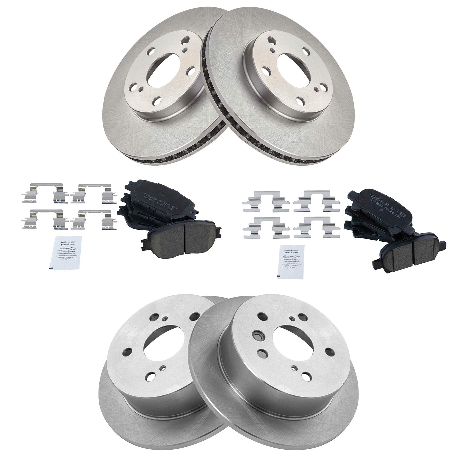 Trq Front And Rear Brake Pad & Rotor Kit Brake Pads Brake Rotor Ceramic Compatible With 2002-2006 Toyota Camry
