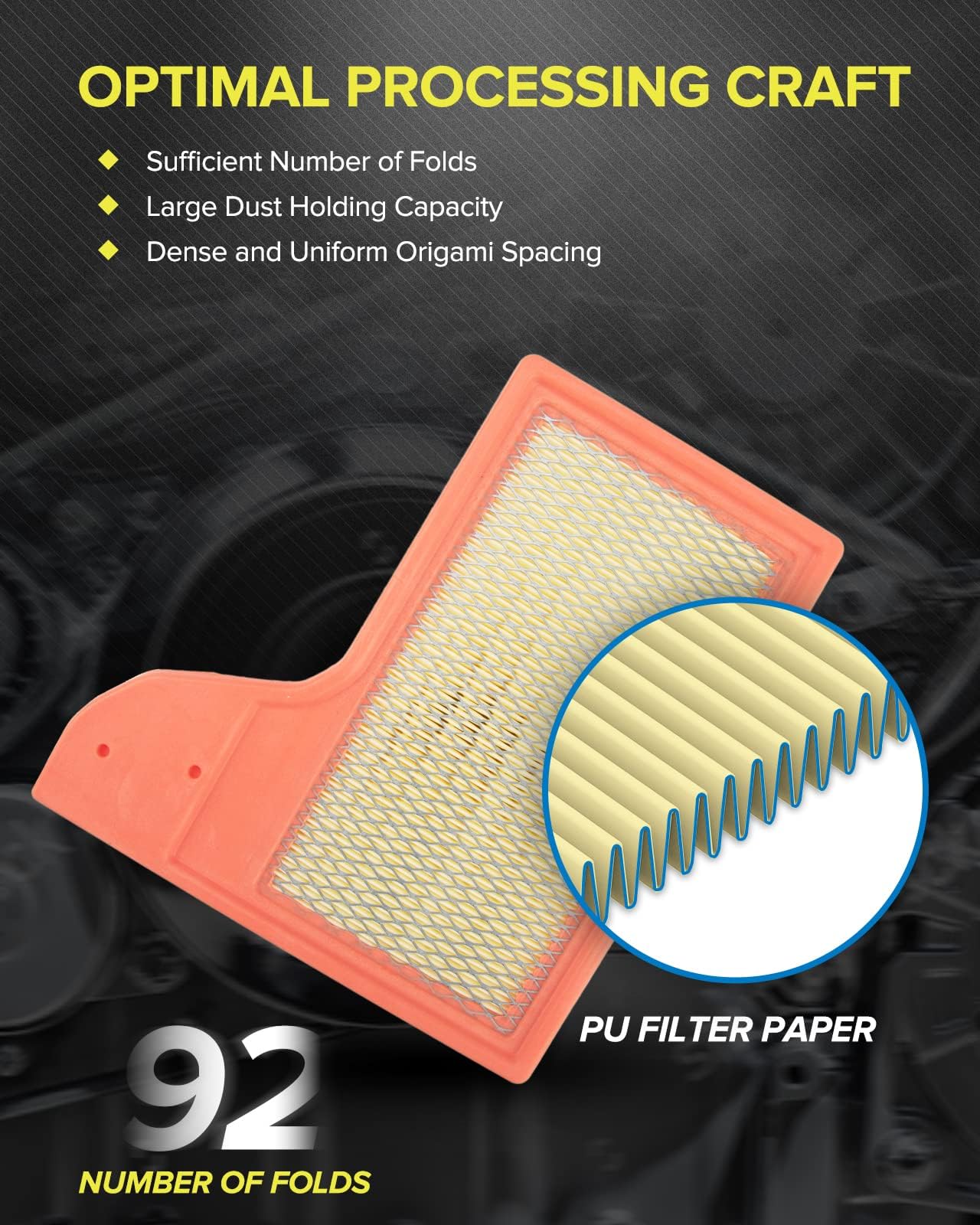 Philtop Engine Air Filter Ca11958 Replacement For Mustang 2.3L 2015-2020, Mustang 5.0L 2015-2020, Mustang 3.7L 2015-2017, Flexib