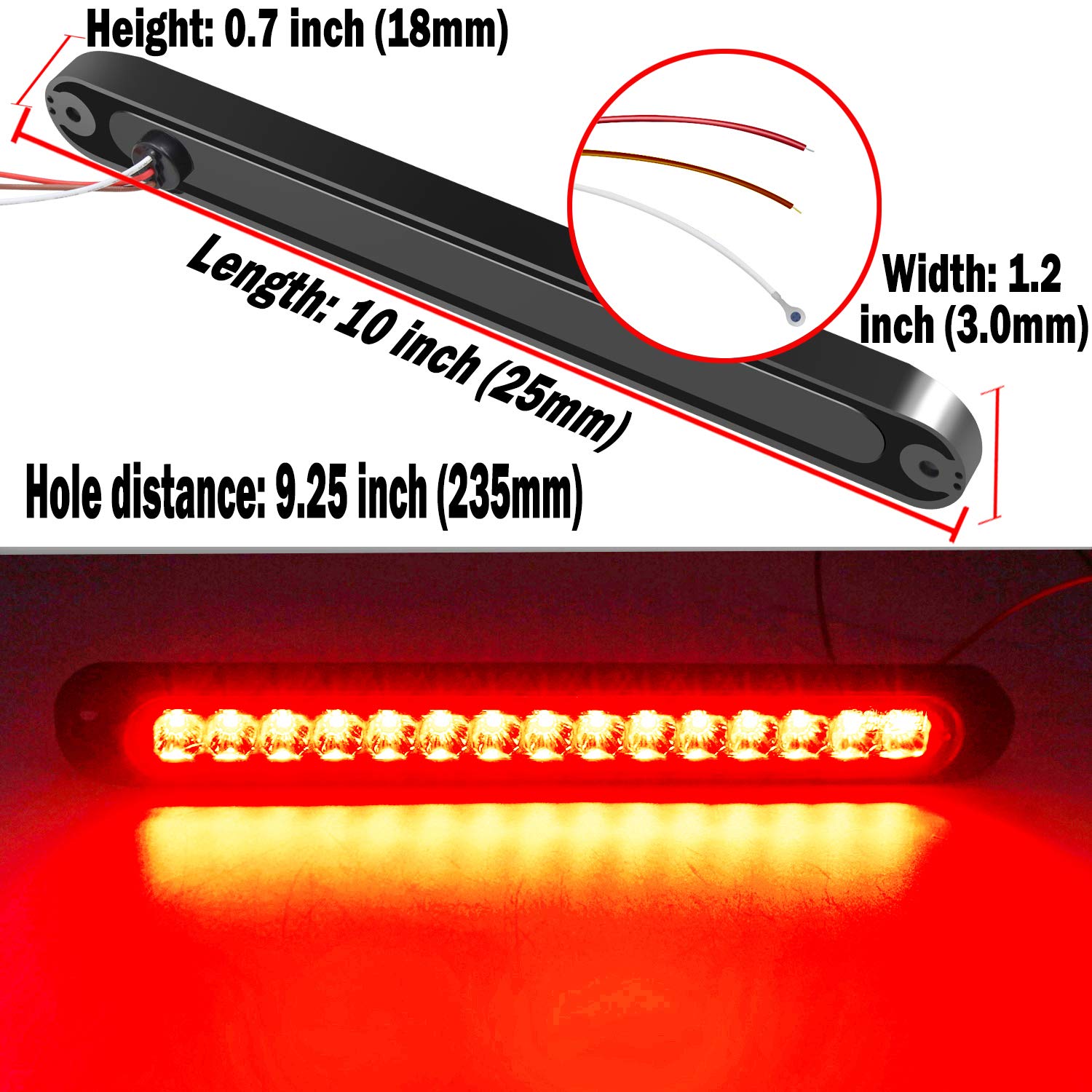 KEING 2 Pack 10" LED Trailer Lights - Waterproof 9-30V Stop Turn Tail Lights, Red, Model WD-075-R for Trucks & Boats
