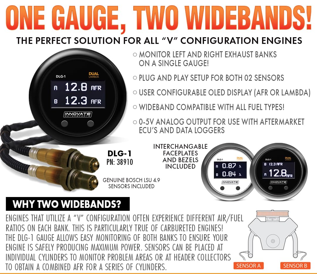 Innovate Motorsports 3891 38910 Dlg-1 Dual Wideband Air/Fuel Ratio Gauge Kit