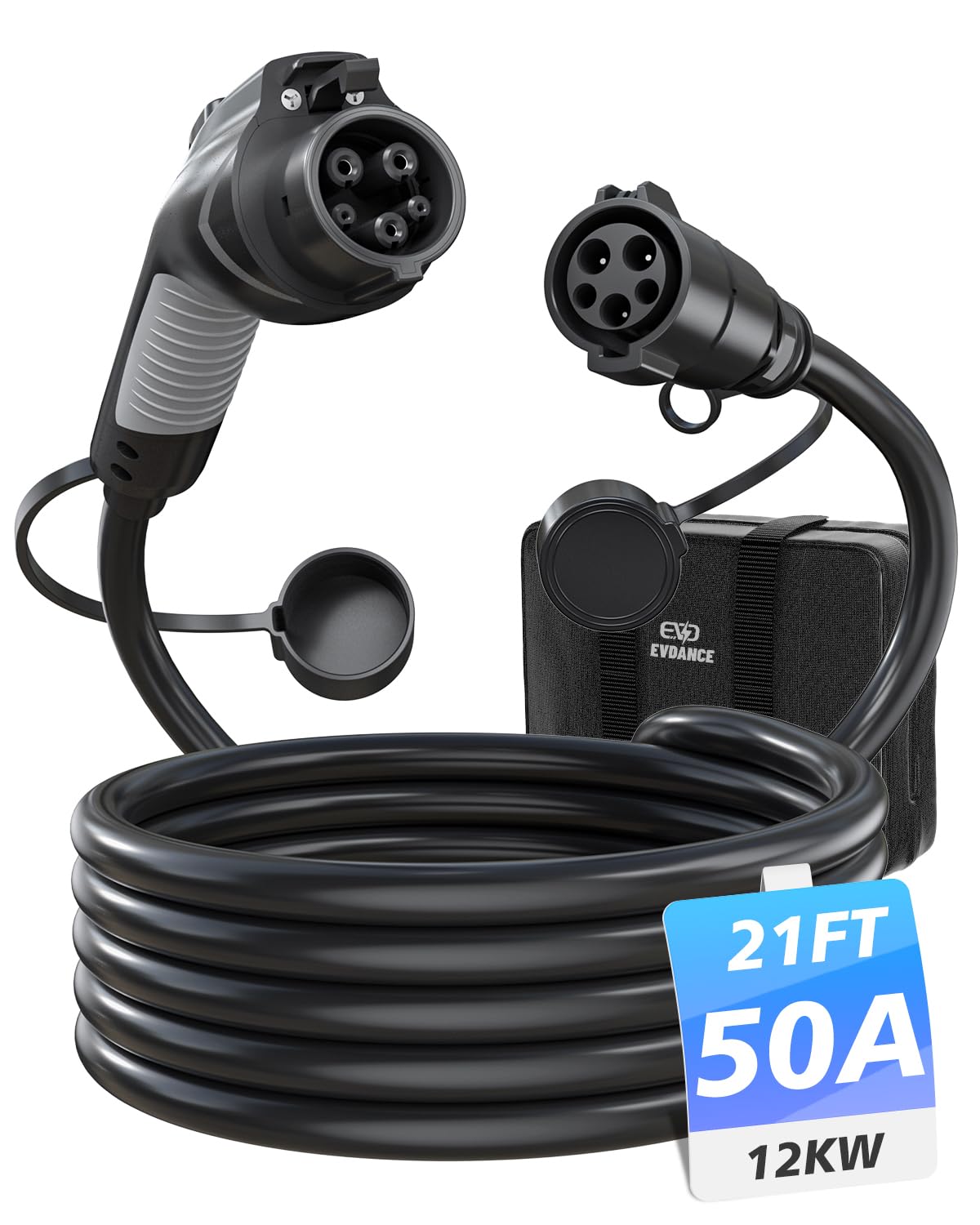 EVDANCE EV Charger Extension Cable, J1772 Extension Cable 50A 21FT Charging Cord for Electric Vehicle 110V-240V Compatible for A