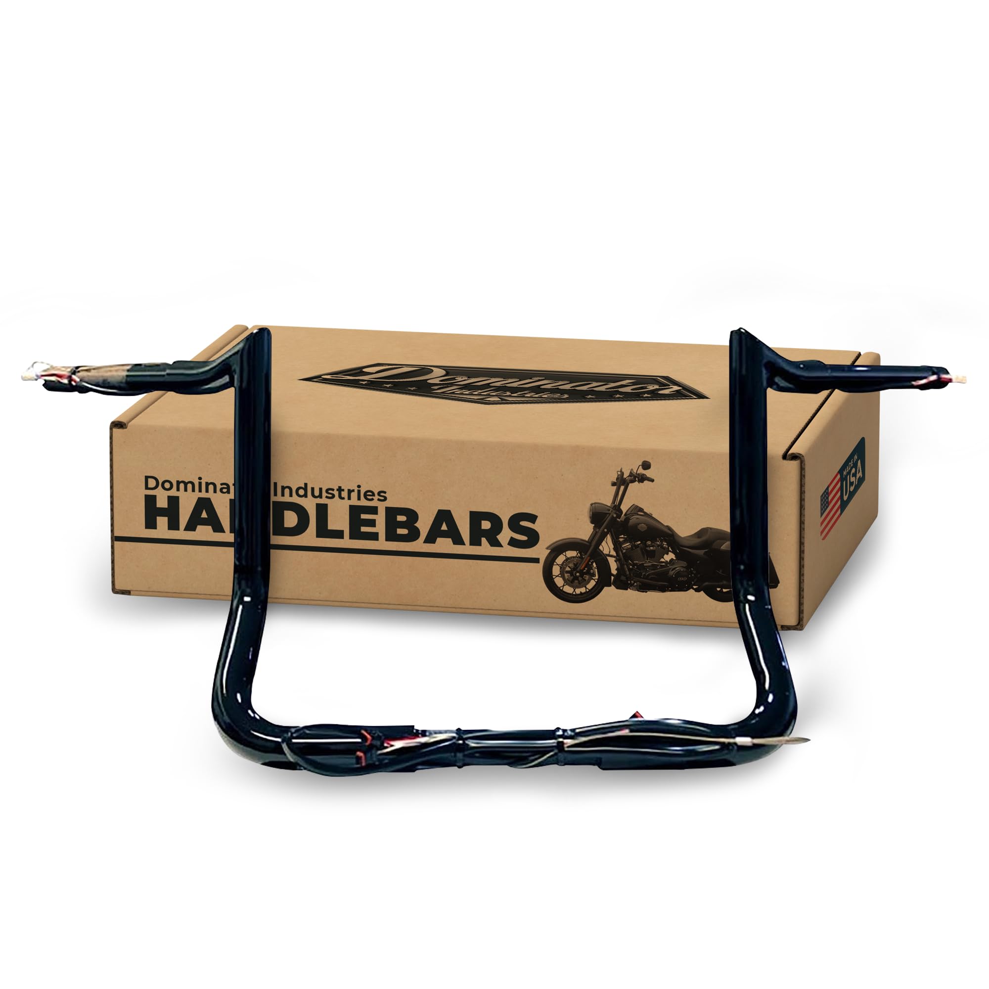 Dominator Industries 1 1/4' Pre-Wired 12' Meathook Bar Ape Hangers Handlebars For 2014-2023 Harley-Davidson Bagger Touring Electra & Street Glide, Special, Ultra Limited, Low (Gloss Black)