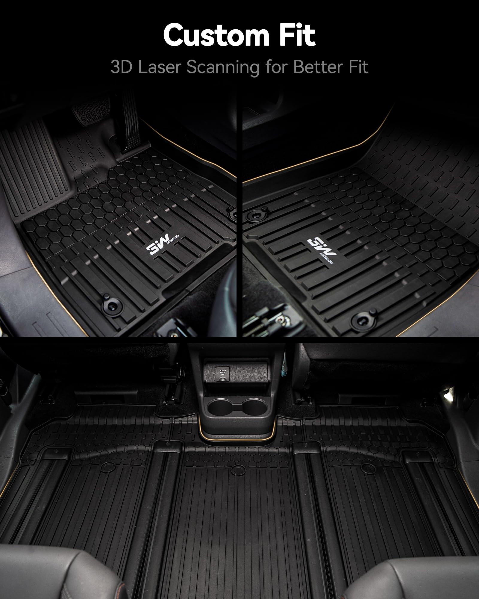 3W Floor Mats & Cargo Liner Fit Toyota Sienna 7 Seat 2021-2024 2025 (Except For 2025 Platinum Edition), Tpe All Weather Custom F