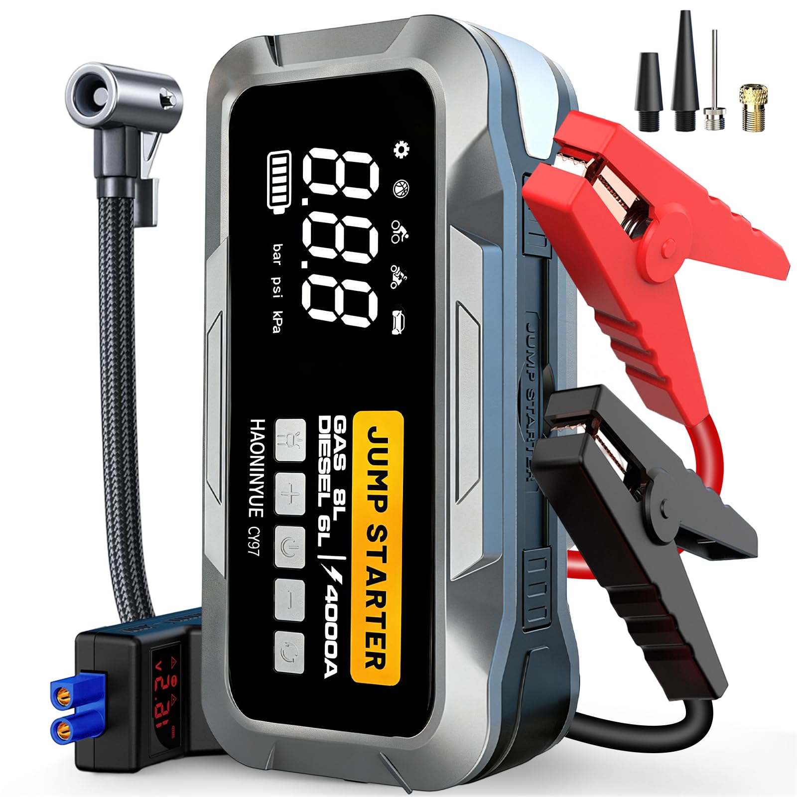 HAONINYUE 4000A Car Jump Starter with Air Compressor, Car Jumper 150PSI Portable Car Battery Jump Starter, 12V Jump Box Battery 