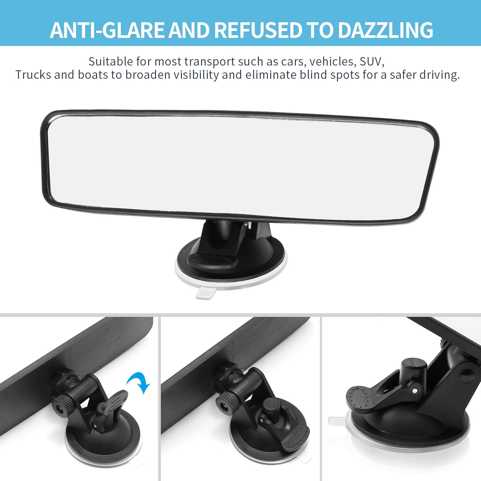 Vkinman Rear View Mirror, Adjustable Car Interior Rear View Mirror Car Seat Child Safety Mirror For Universal Cars Trucks Suv-9.64 X 2.6 Inch (White)