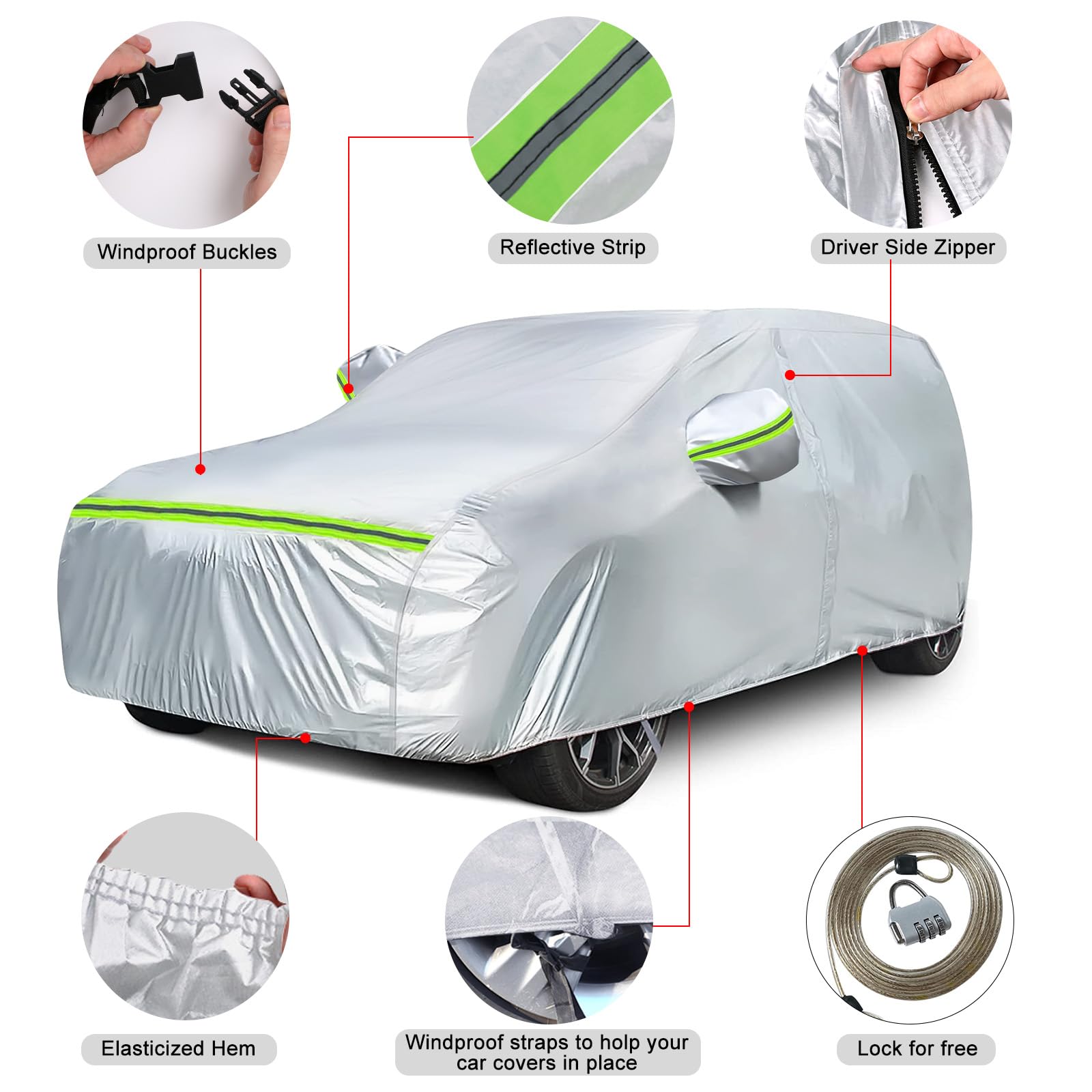 Waterproof Car Covers Replace For 2016-2025 Nissan Kicks, 6 Layers Silver All Weather Custom-Fit Car Cover With Zipper Door & Wi
