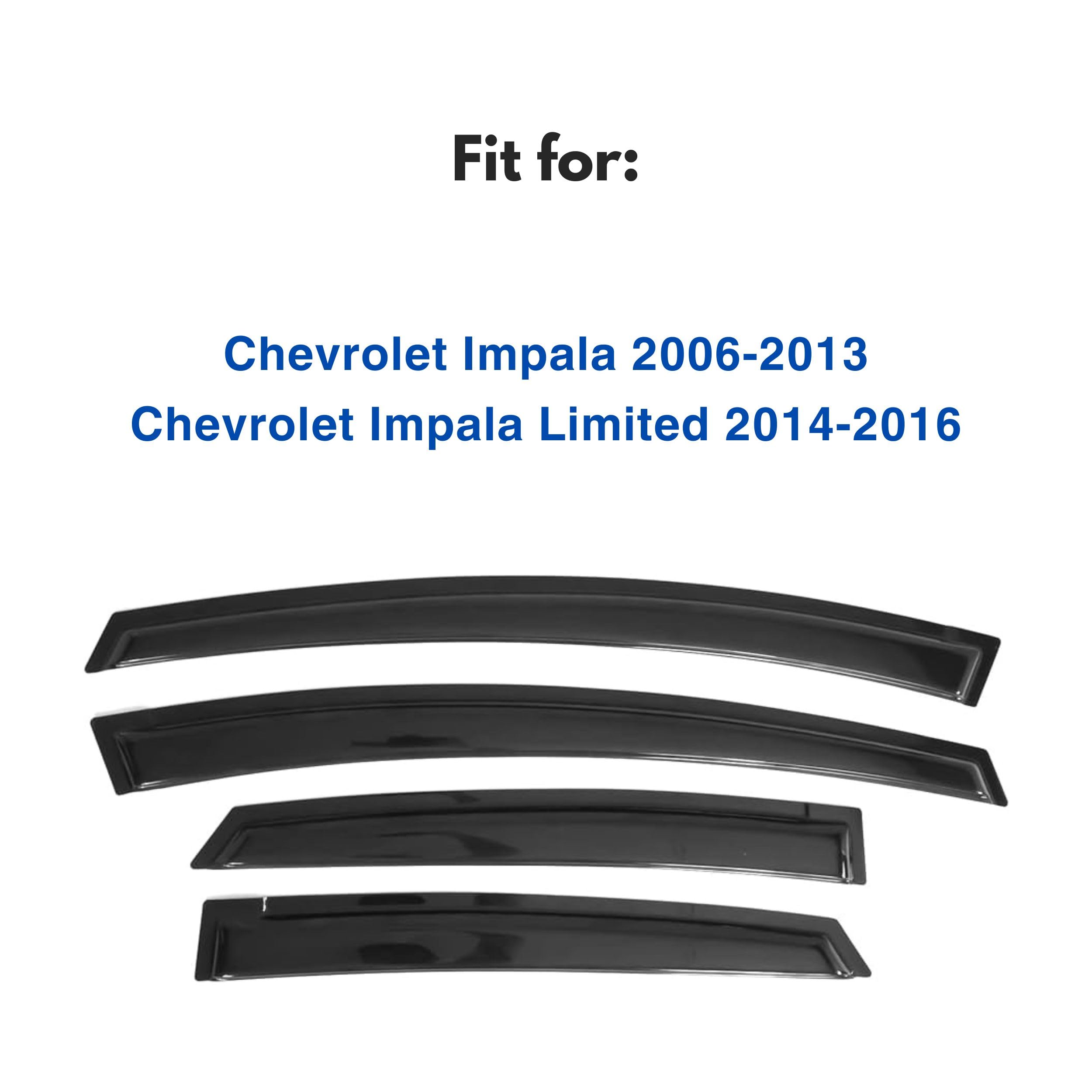 Ig Window Visor For Chevy Chevrolet Impala 2006-2013 & Impala Limited 2014-2016, Rain Guard Tape-On Side Vent Window Deflector,