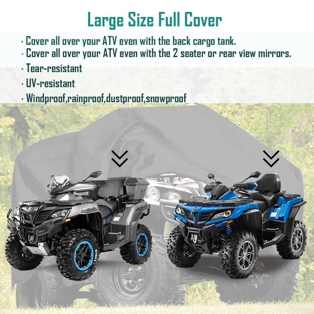 QYMOTO 2-UP ATV Cover Large 4 Wheeler Quad Bike Storage Cover Heavy Duty 420D,Outdoor Waterproof Windproof for CFMOTO Cforce,Pol