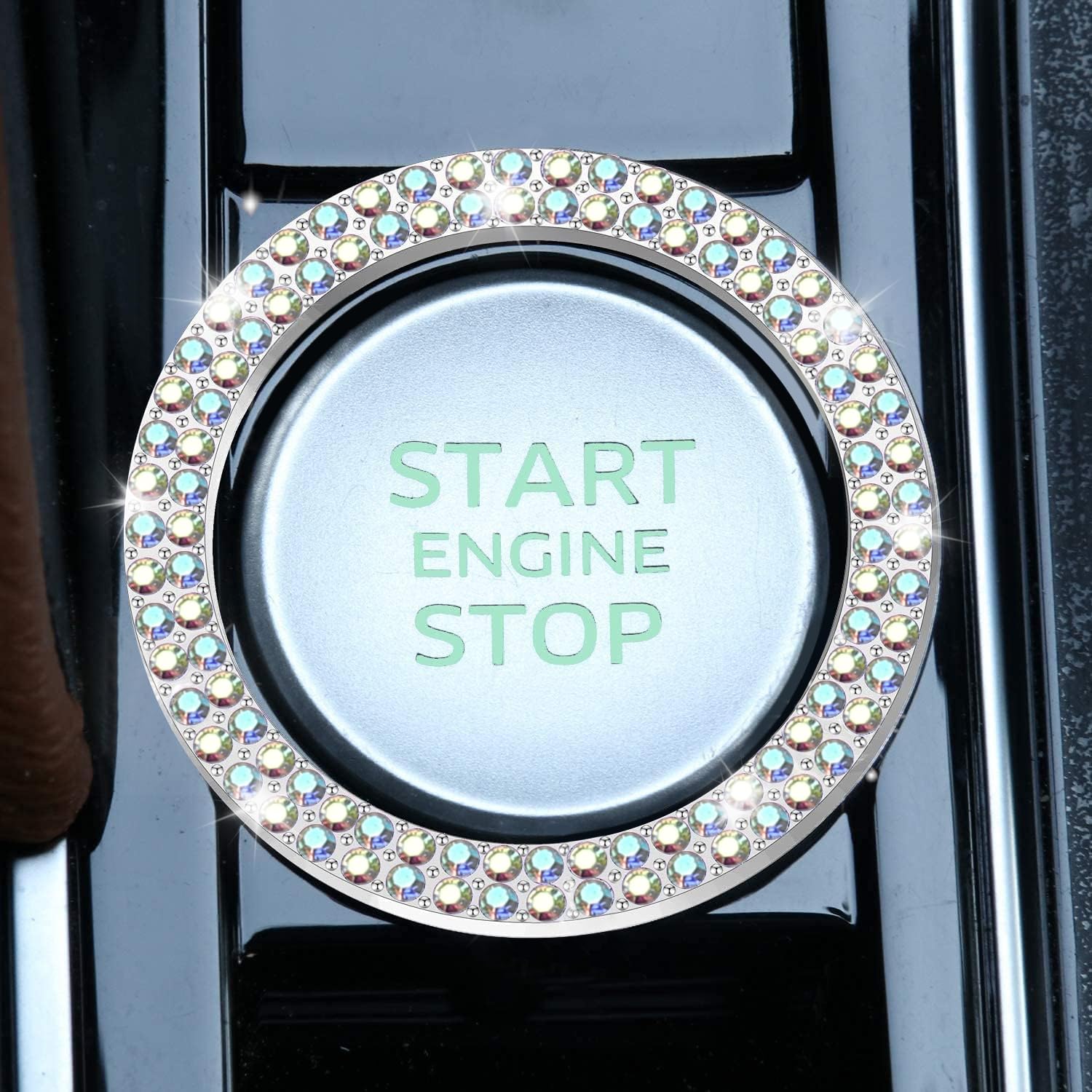LivTee 1 PCS Crystal Double Rhinestone Car Engine Start Stop Decoration Ring, car Accessories, Push to Start Button, Key Ignitio