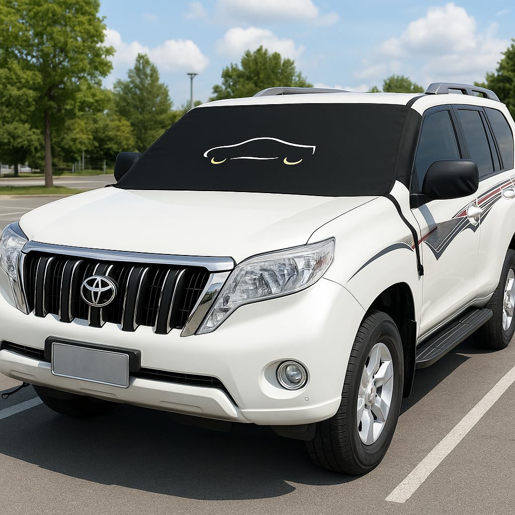 Windshield Sun Shade Cover For Summer, Xl Size (Black) - 600D Oxford Fabric With Anti-Theft Flaps & Storage Bag, Blocks Sun/Uv,